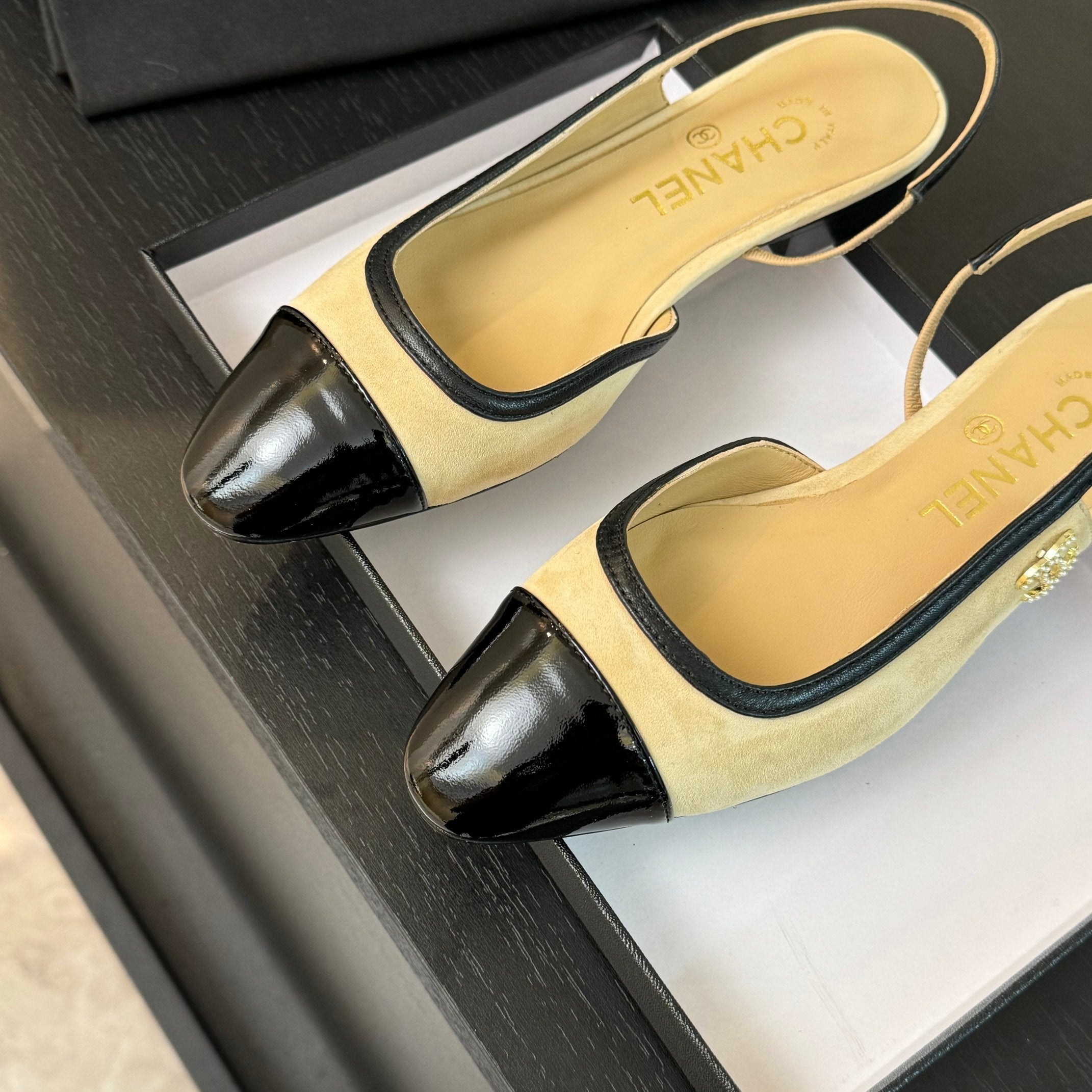 CC Slingback Black Beige Suede