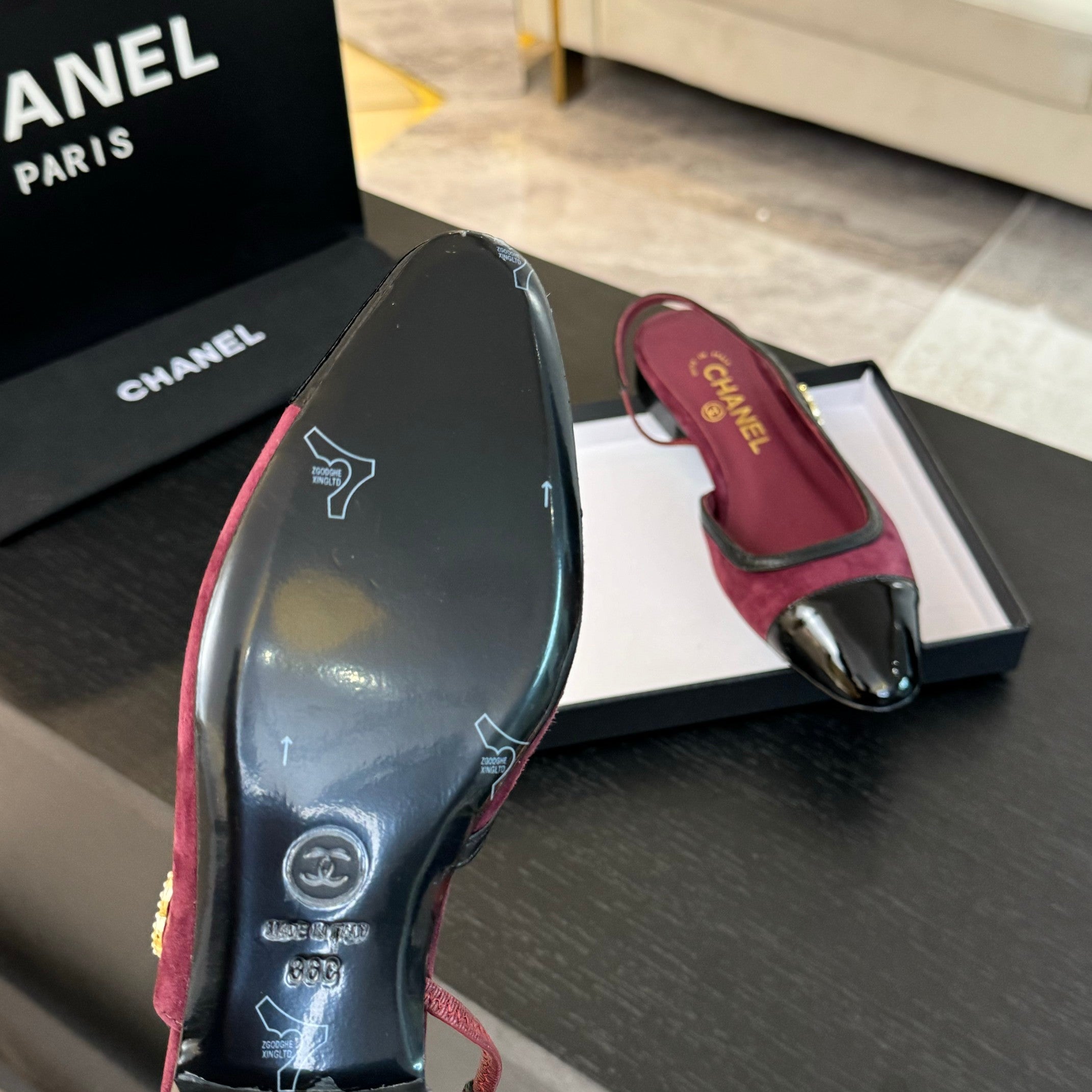 CC Slingback Black Dark Red Suede