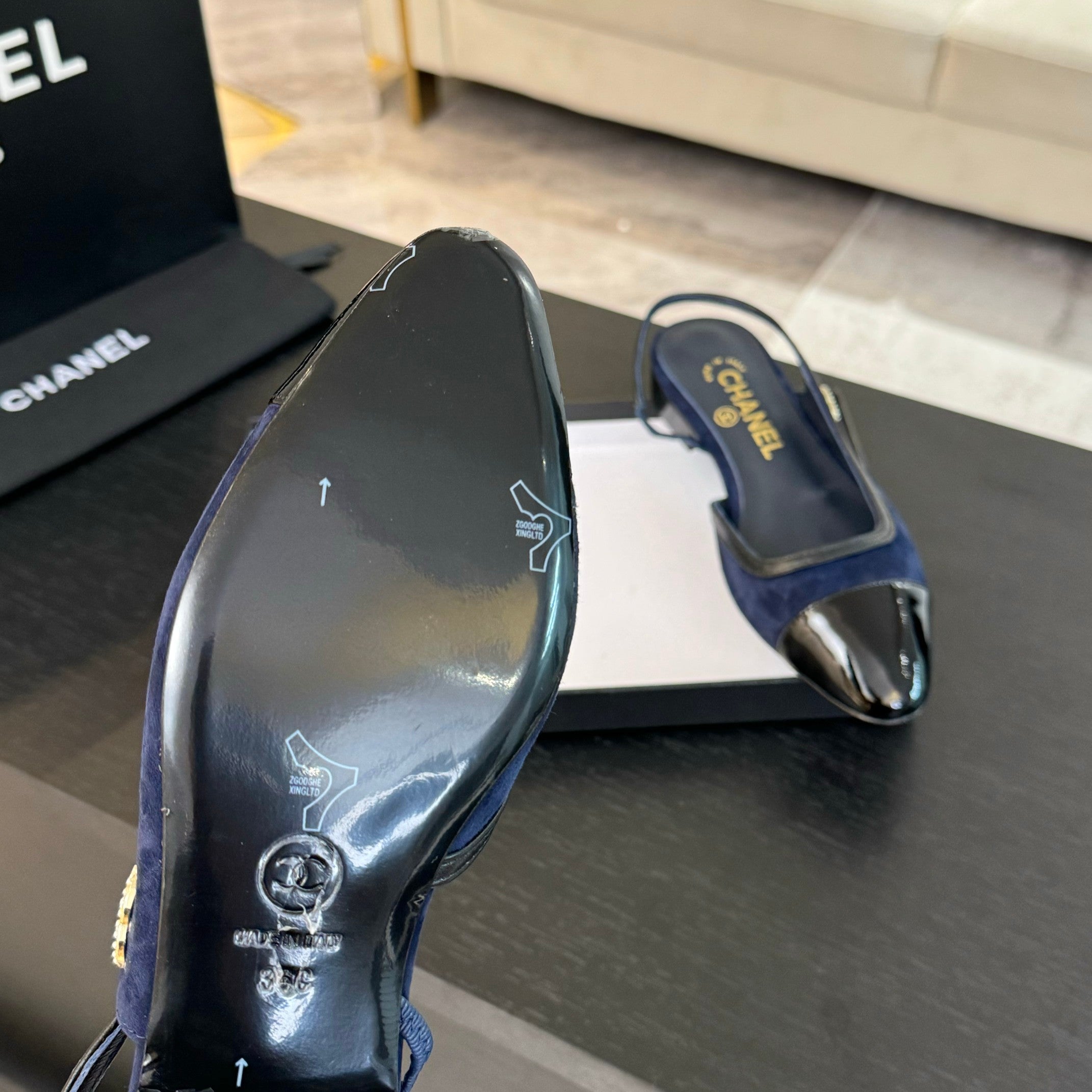 CC Slingback Black Drak Blue Suede