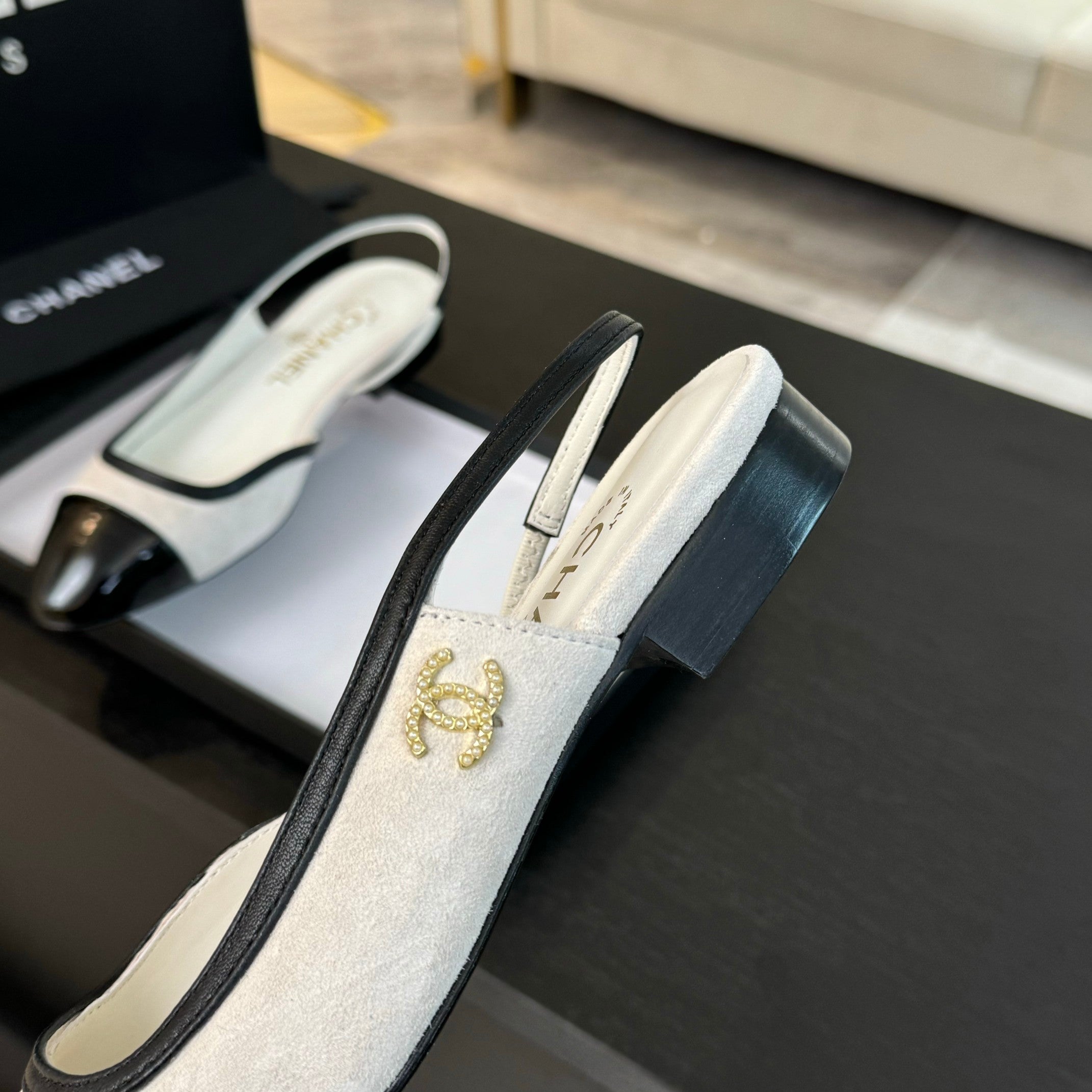 CC Slingback White Black Suede