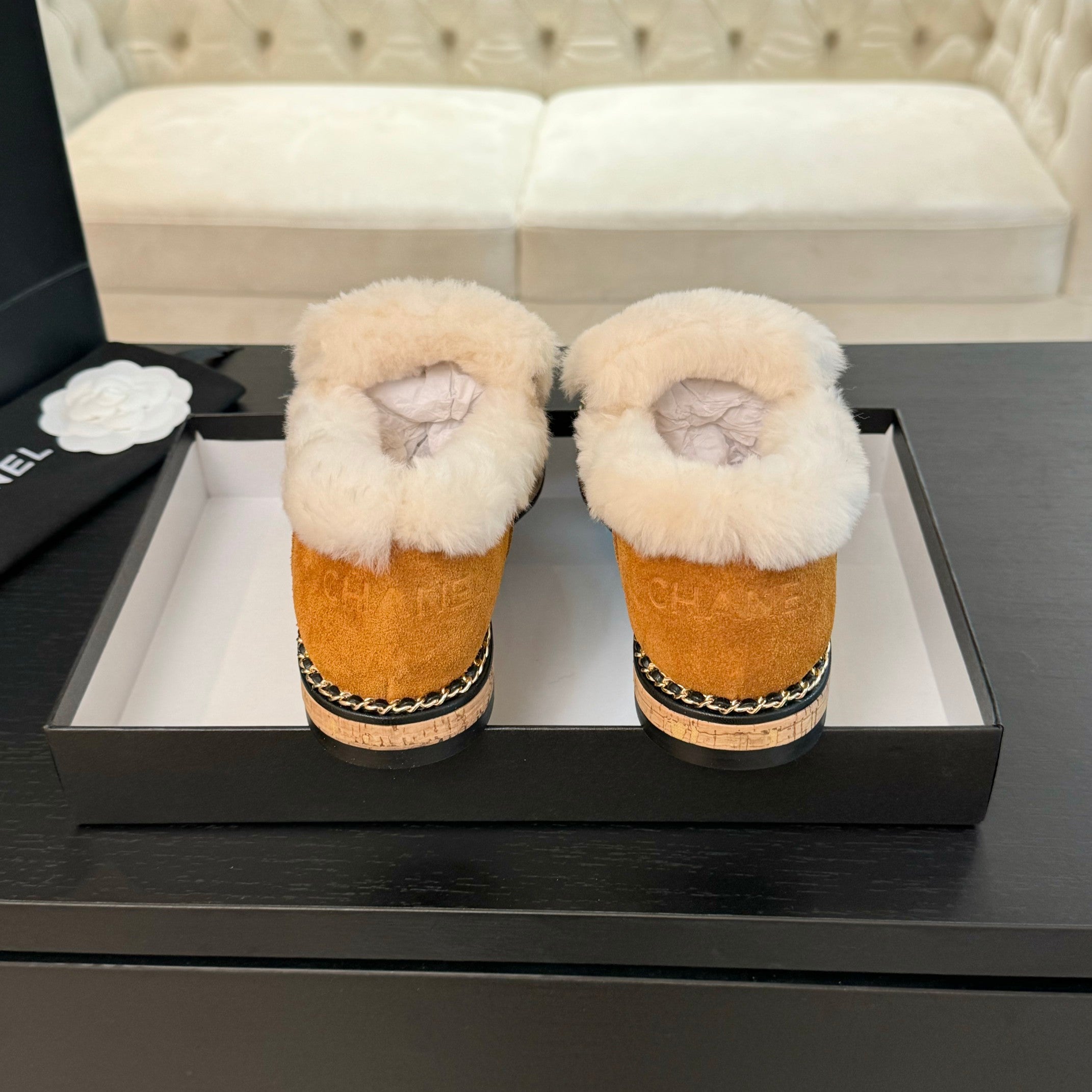 CC Moccasins Yellow Orange Suede And Fleece