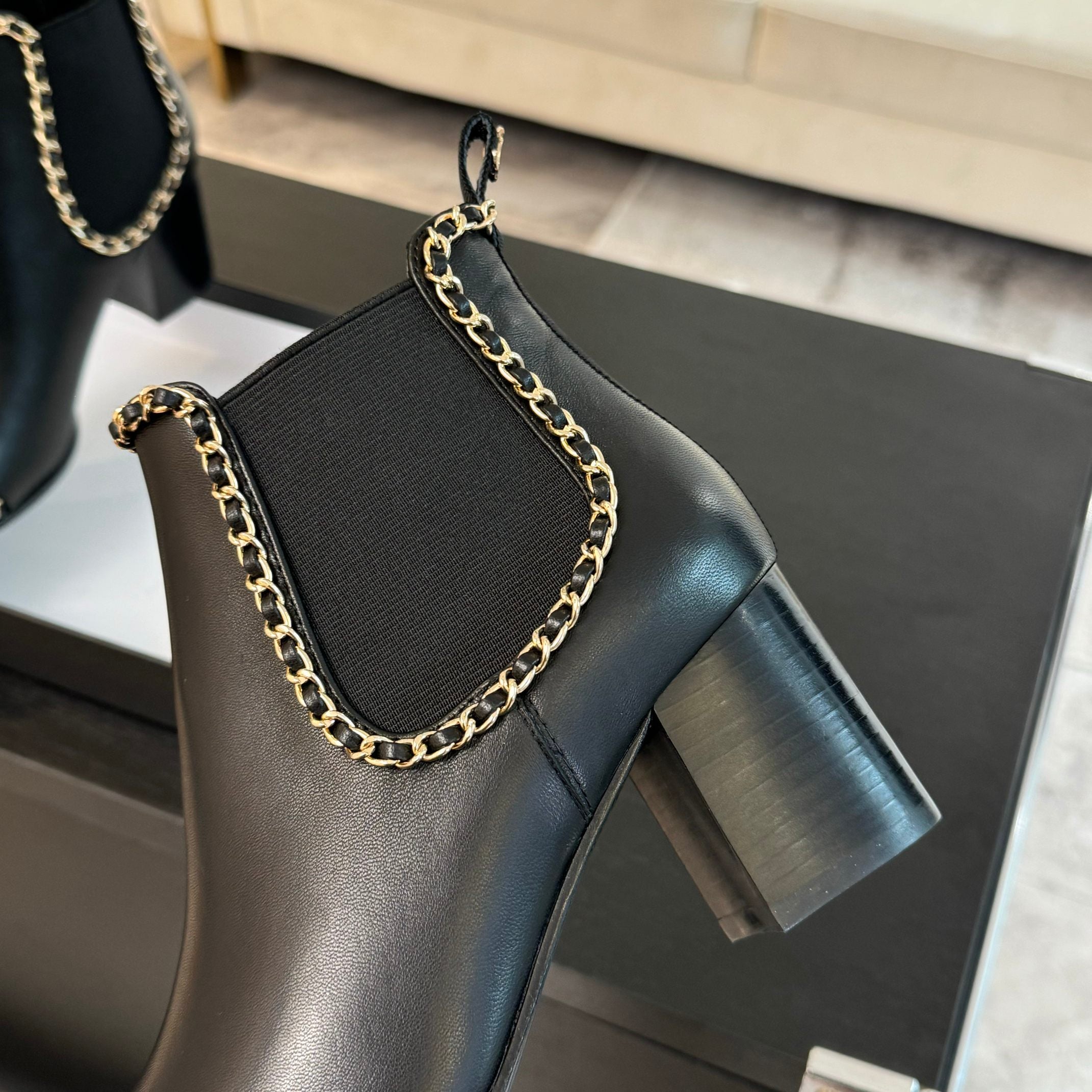 CC Ankle Boots Black Chain Cowhide