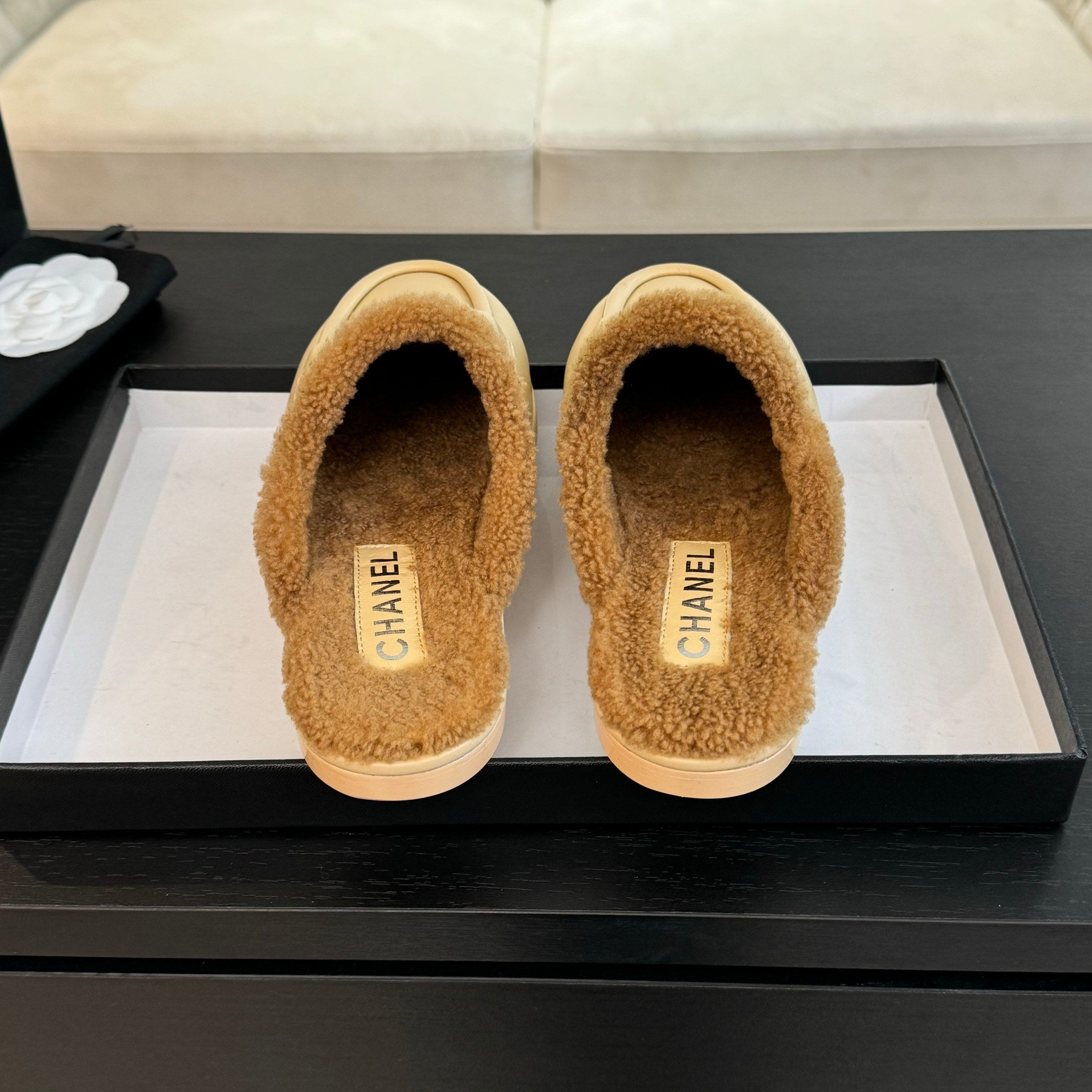 CC Mule Beige Calfskin Lamb Wool