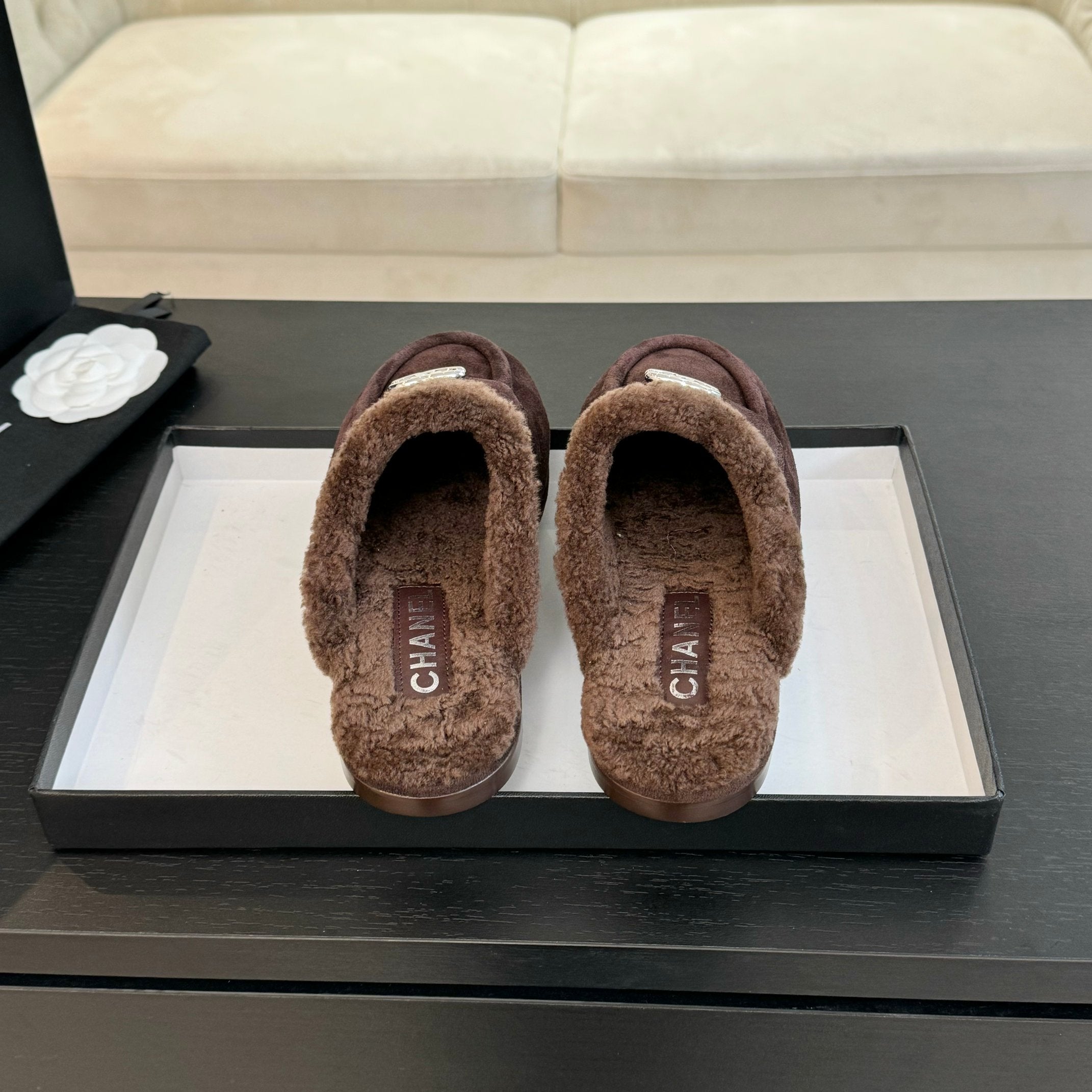 CC Mule Chocolate Suede Lamb Wool