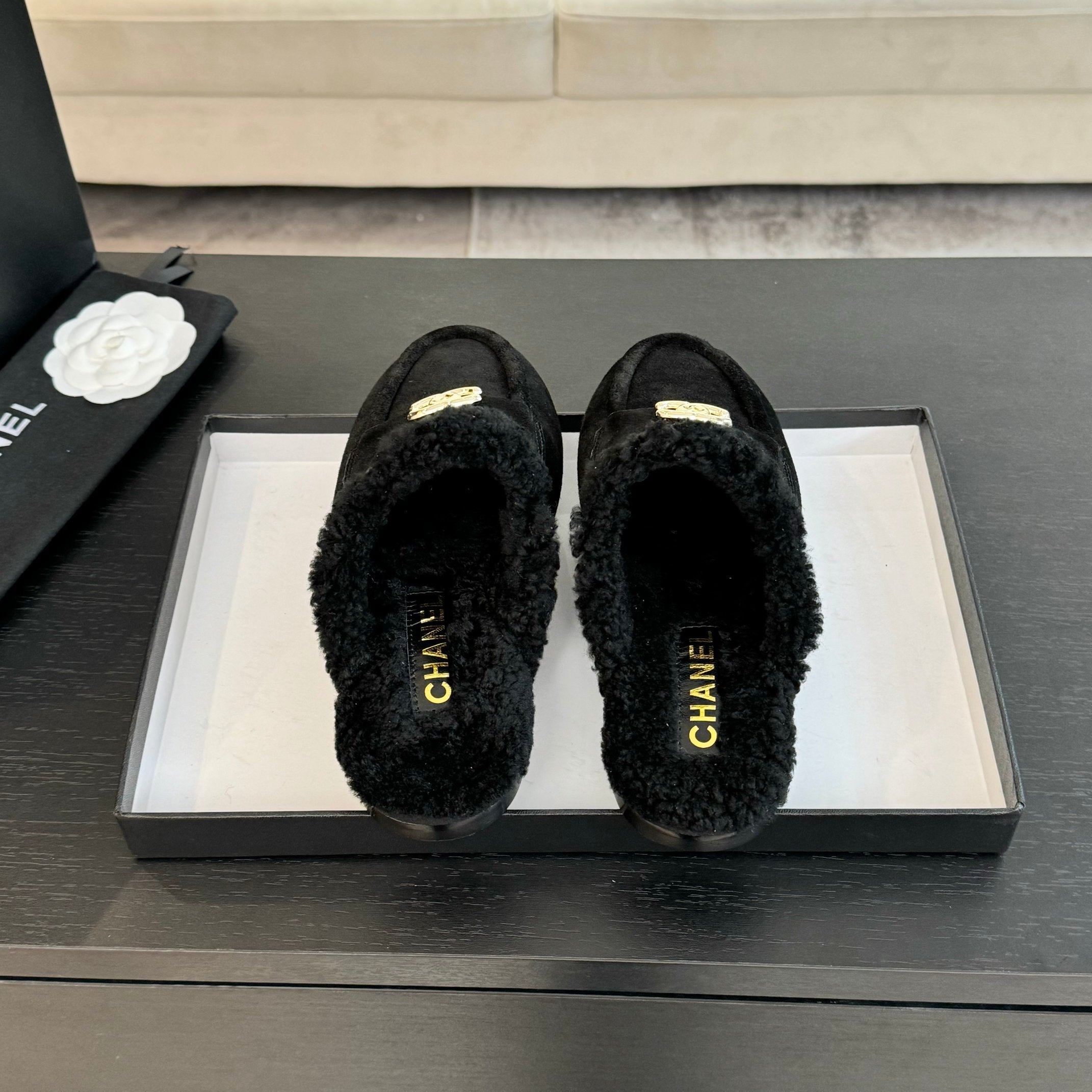 CC Mule Black Suede Lamb Wool