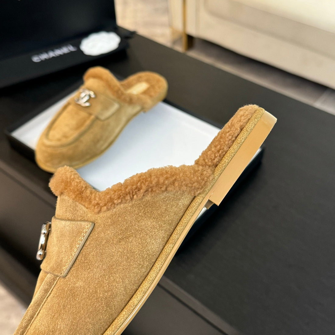 CC Mule Beige Suede Lamb Wool