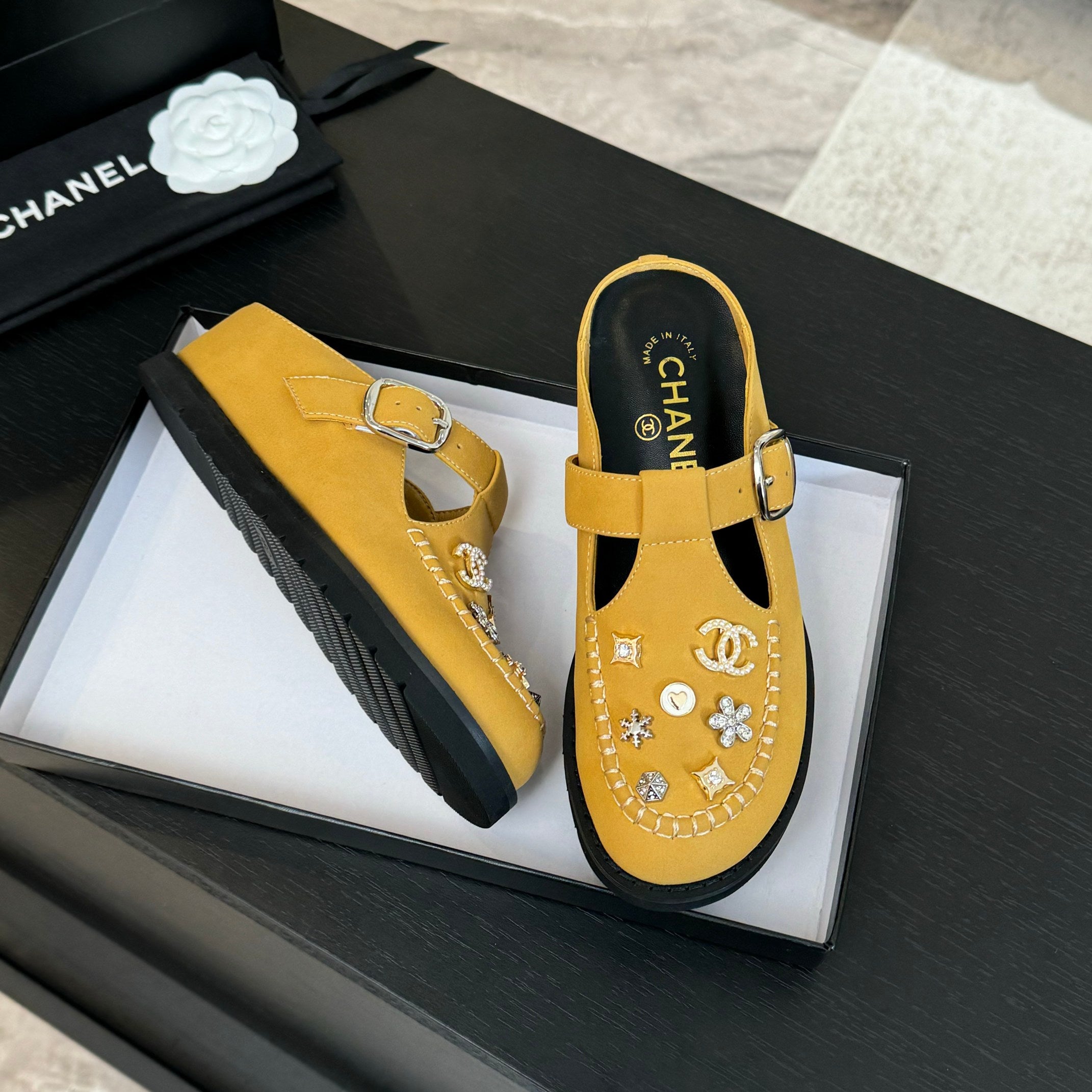 CC 25C Mule Sandal Canary Yellow  Imported Cowhide 212944