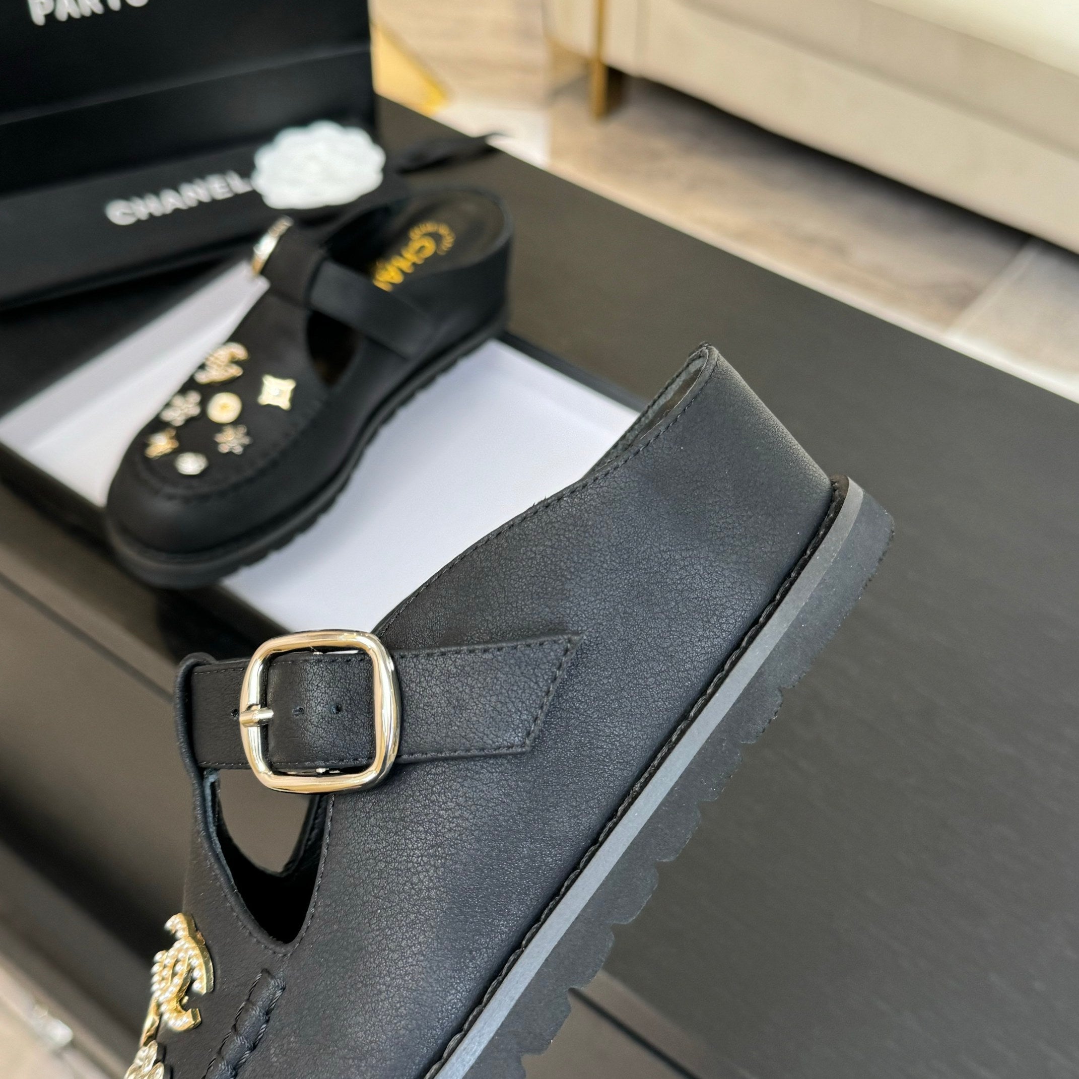 CC 25C Mule Sandal Black Imported Cowhide 212946