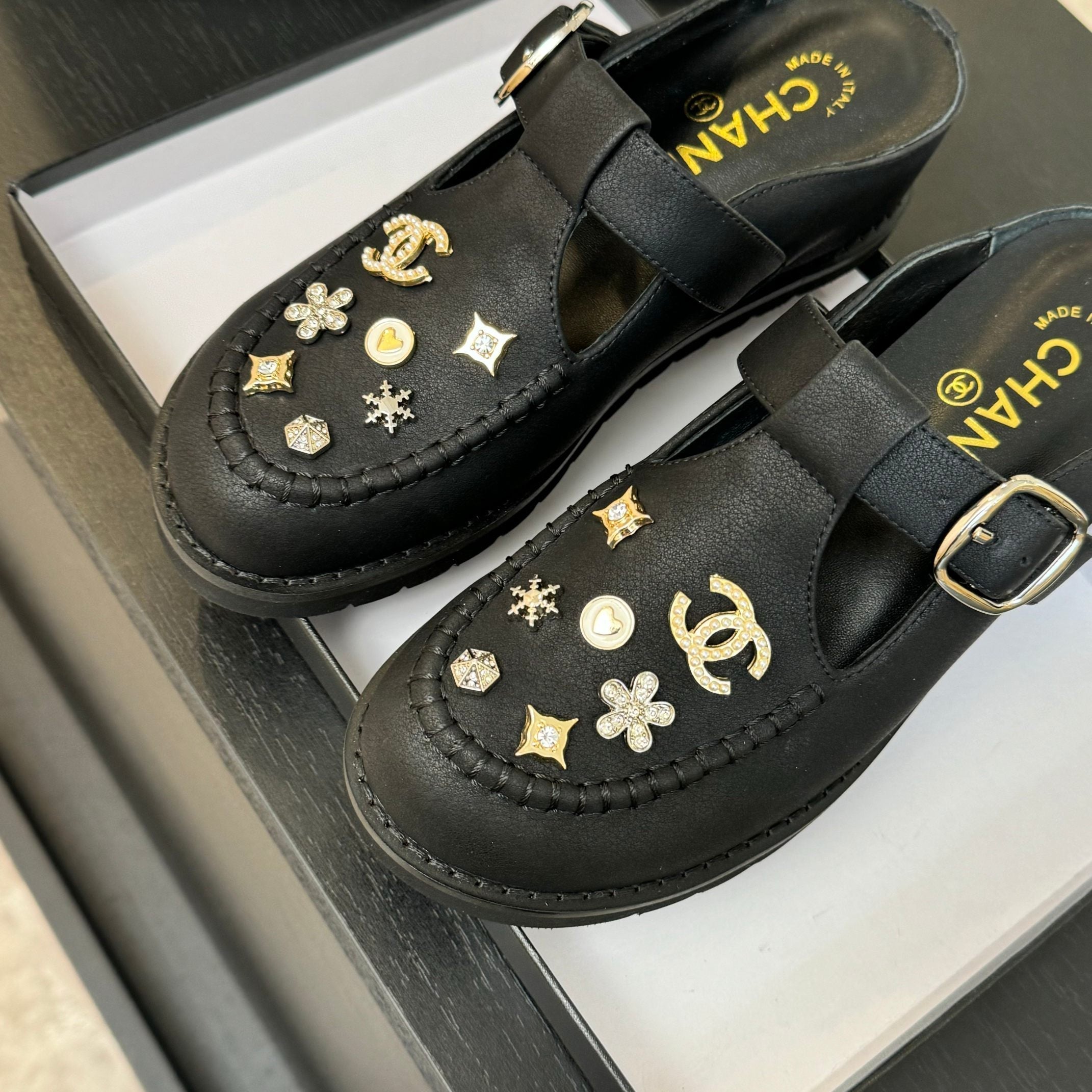 CC 25C Mule Sandal Black Imported Cowhide 212946