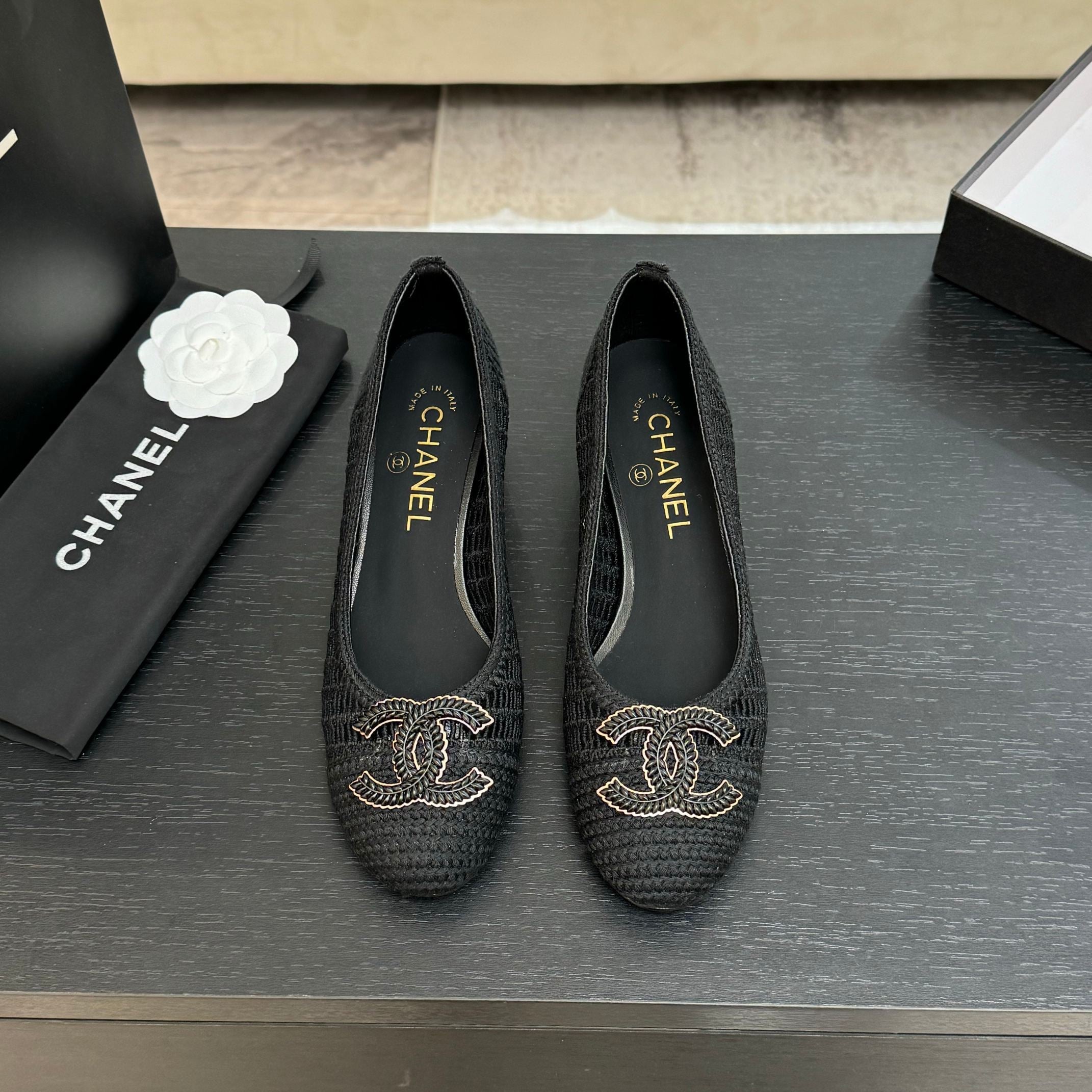 CC 25P Ballet Heel 50mm Black Raffia Large Logo