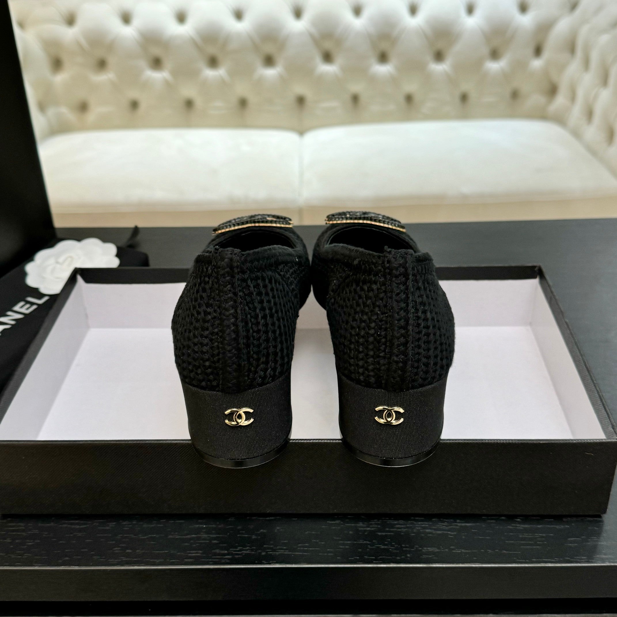 CC 25P Ballet Heel 50mm Black Raffia Large Logo