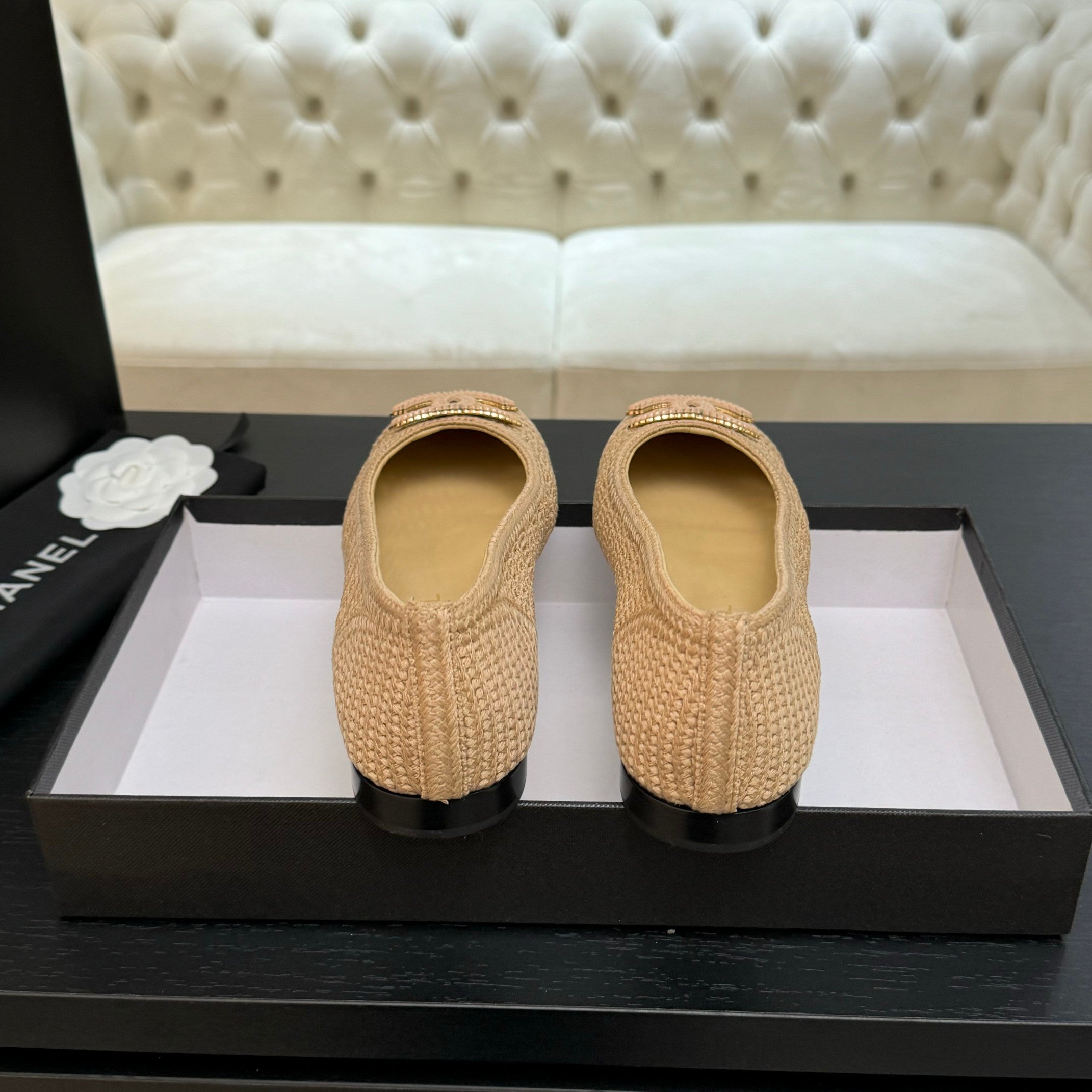 CC 25P Ballet Flat Beige Raffia Large Logo