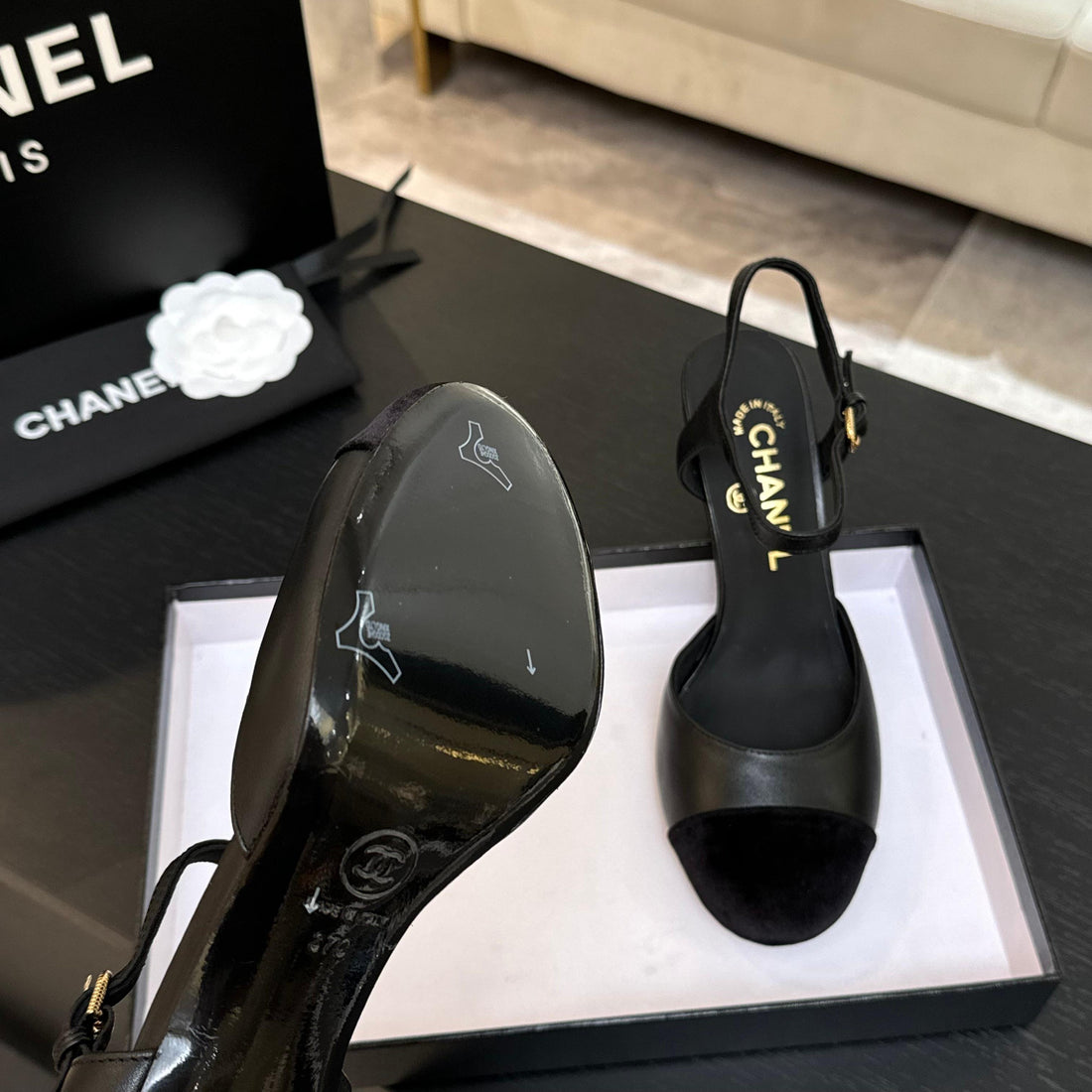 CC 25S Slingback 85mm Black Calfskin Purple Suede