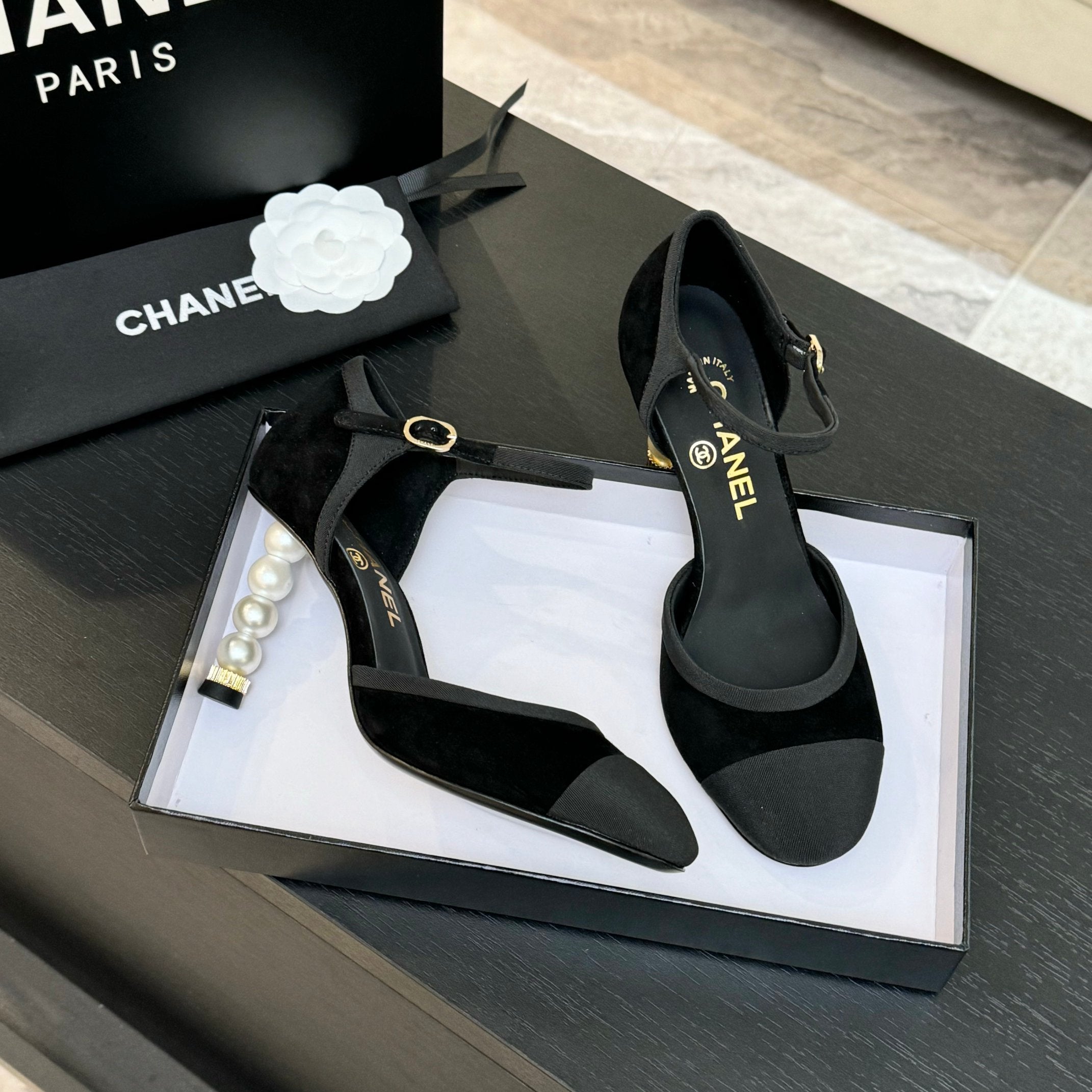 CC 25S Slingback 85mm Black Suede Grosgrain