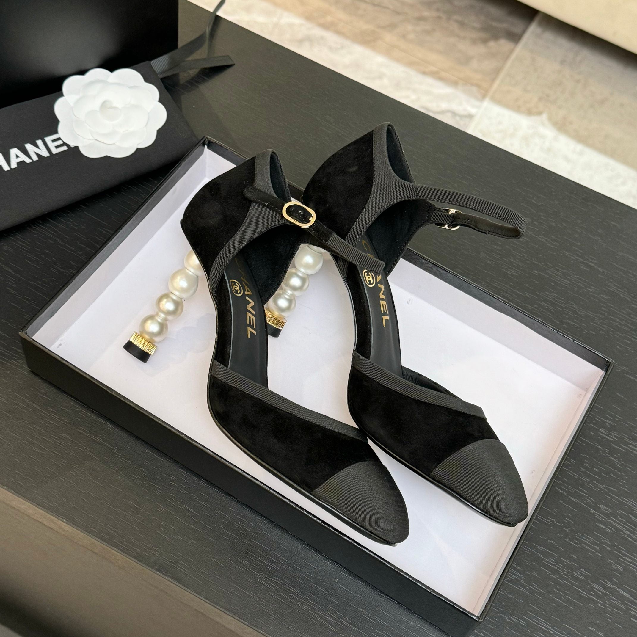 CC 25S Slingback 85mm Black Suede Grosgrain