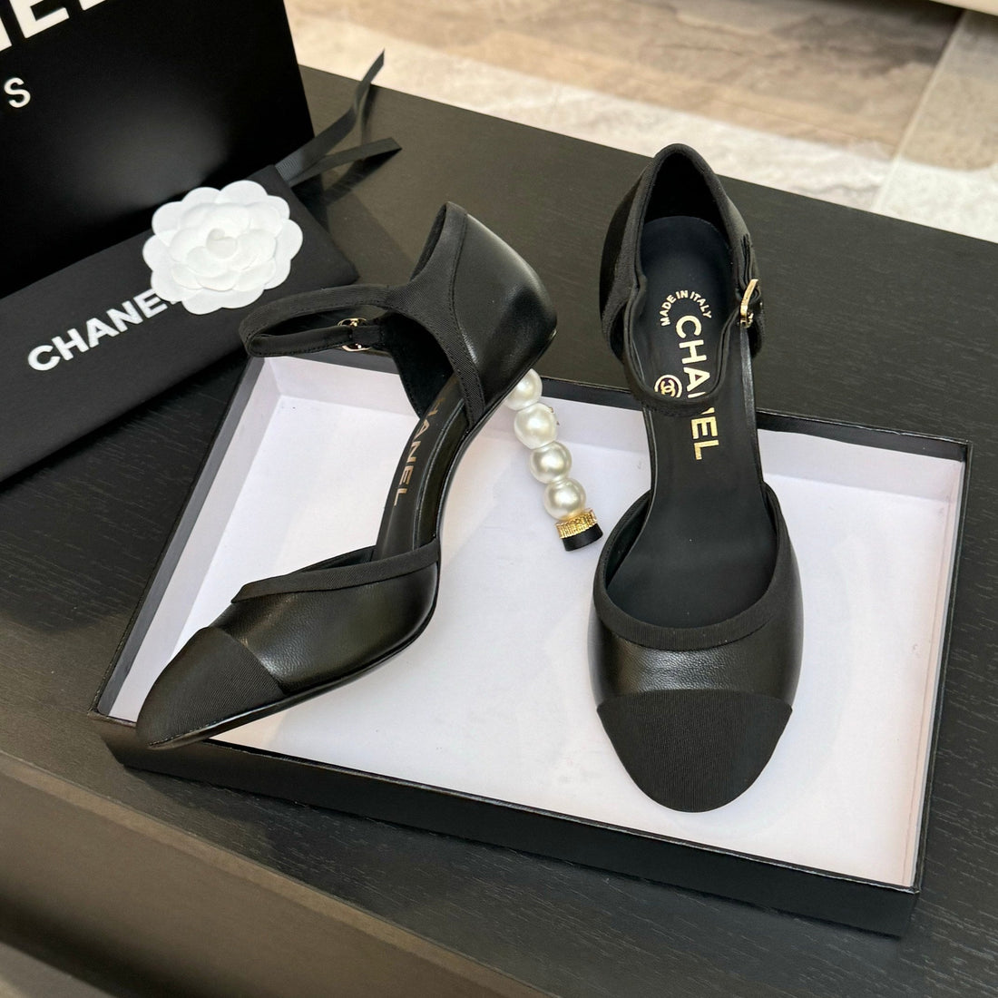 CC 25S Slingback 85mm Black Calfskin Grosgrain