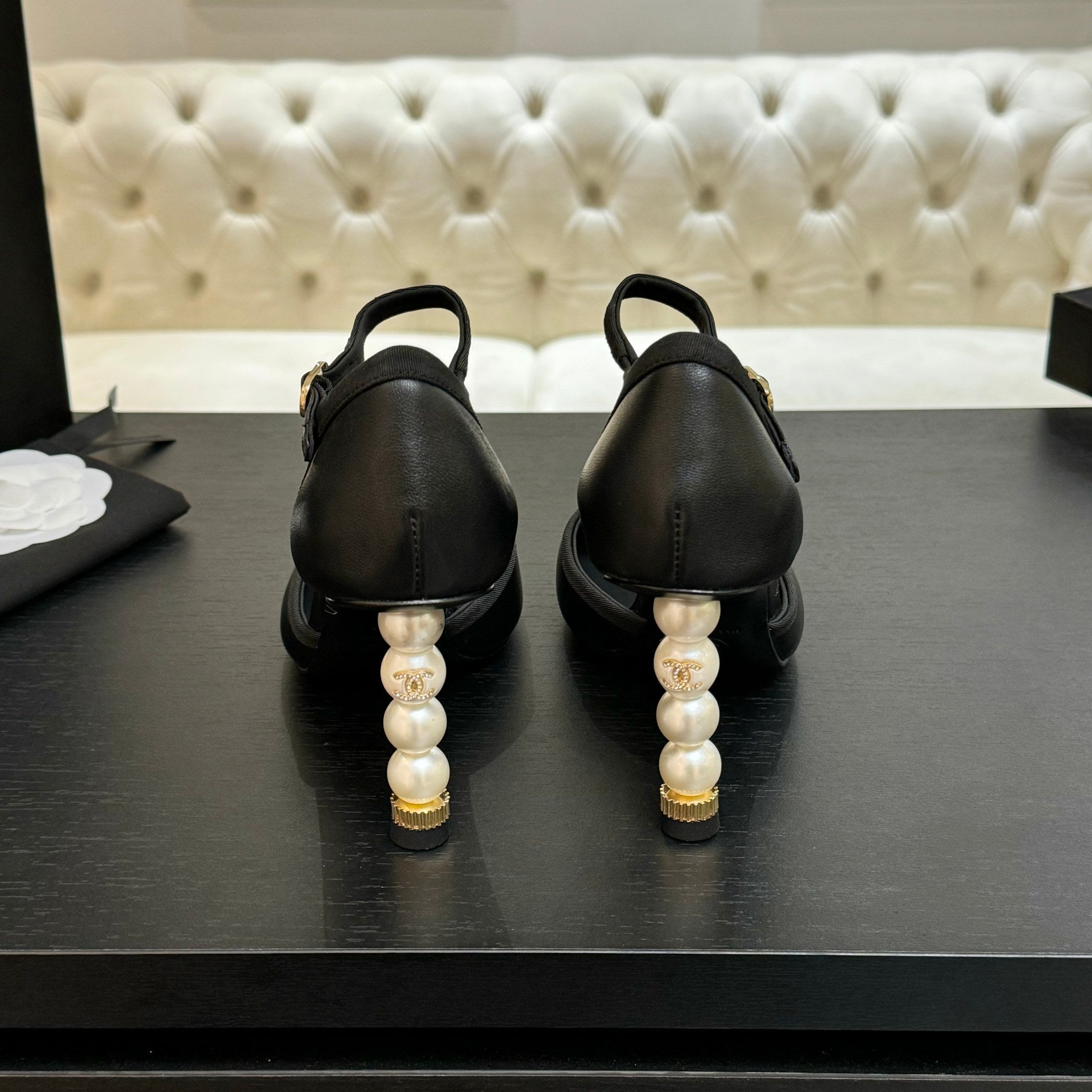 CC 25S Slingback 85mm Black Calfskin Grosgrain