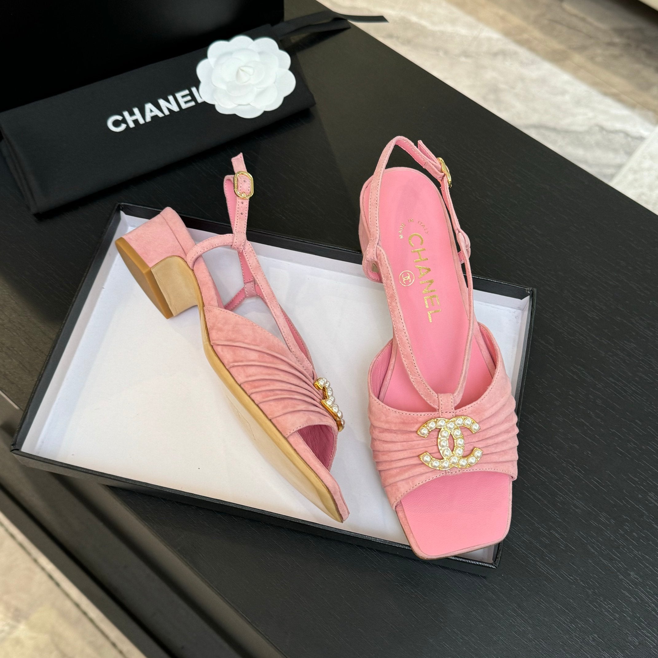 CC 25S Sandal Heel 50mm Pink Kidskin