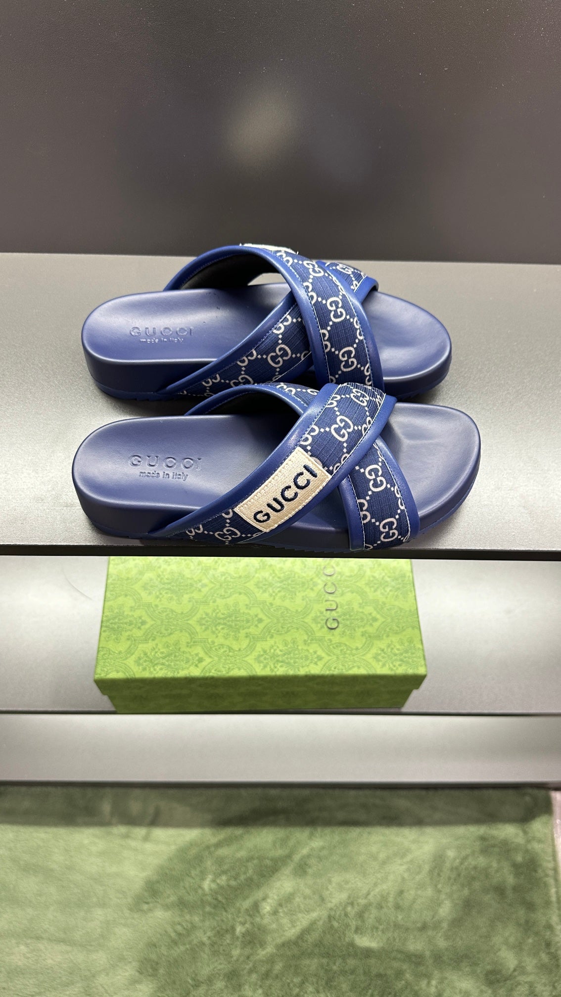 GG Men's Sandals Blue Polyester Leather 547245