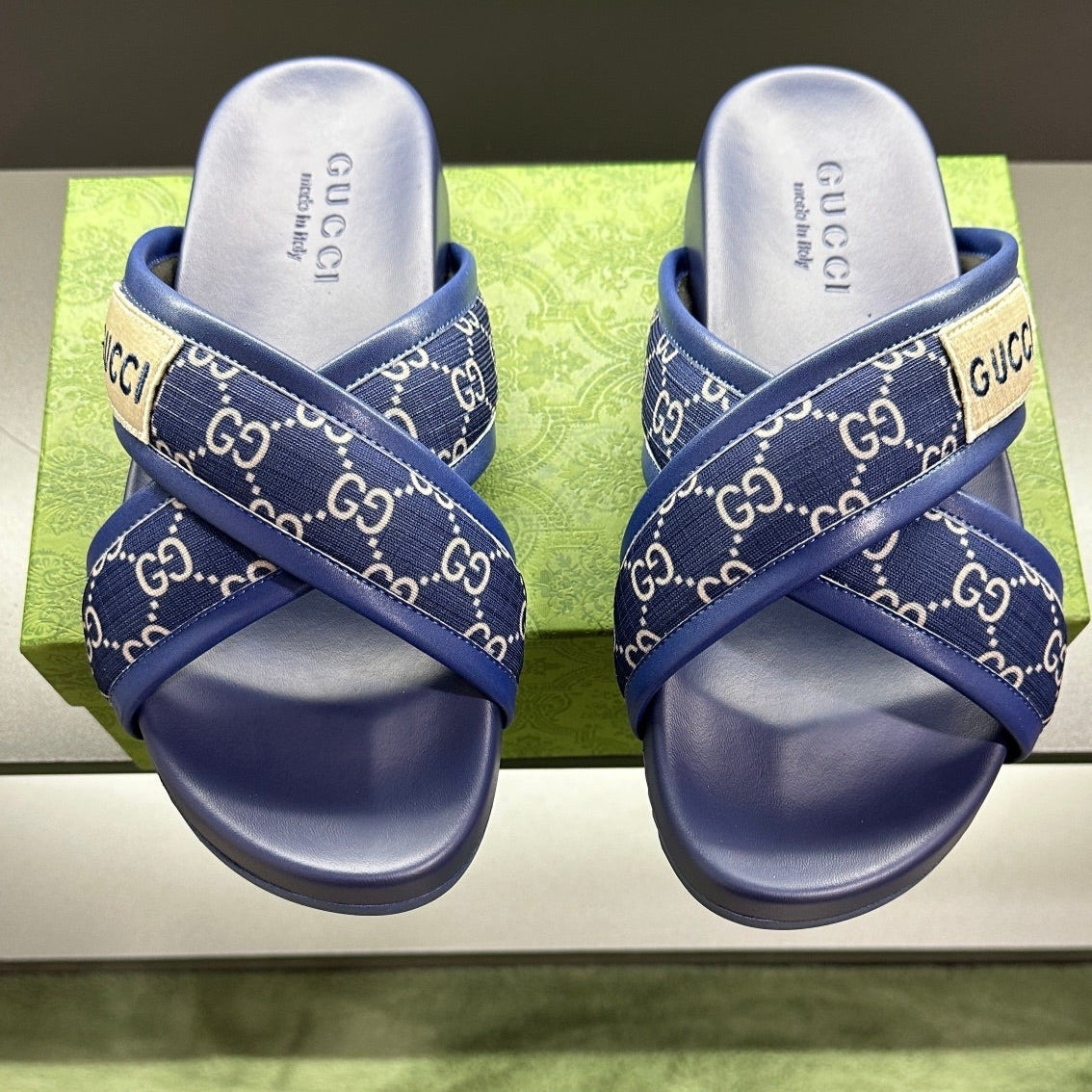 GG Men's Sandals Blue Polyester Leather 547245