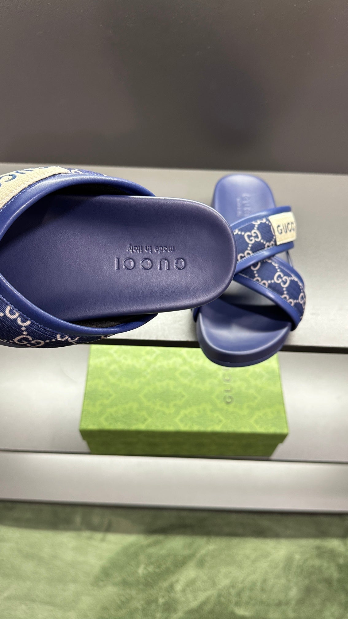 GG Men's Sandals Blue Polyester Leather 547245