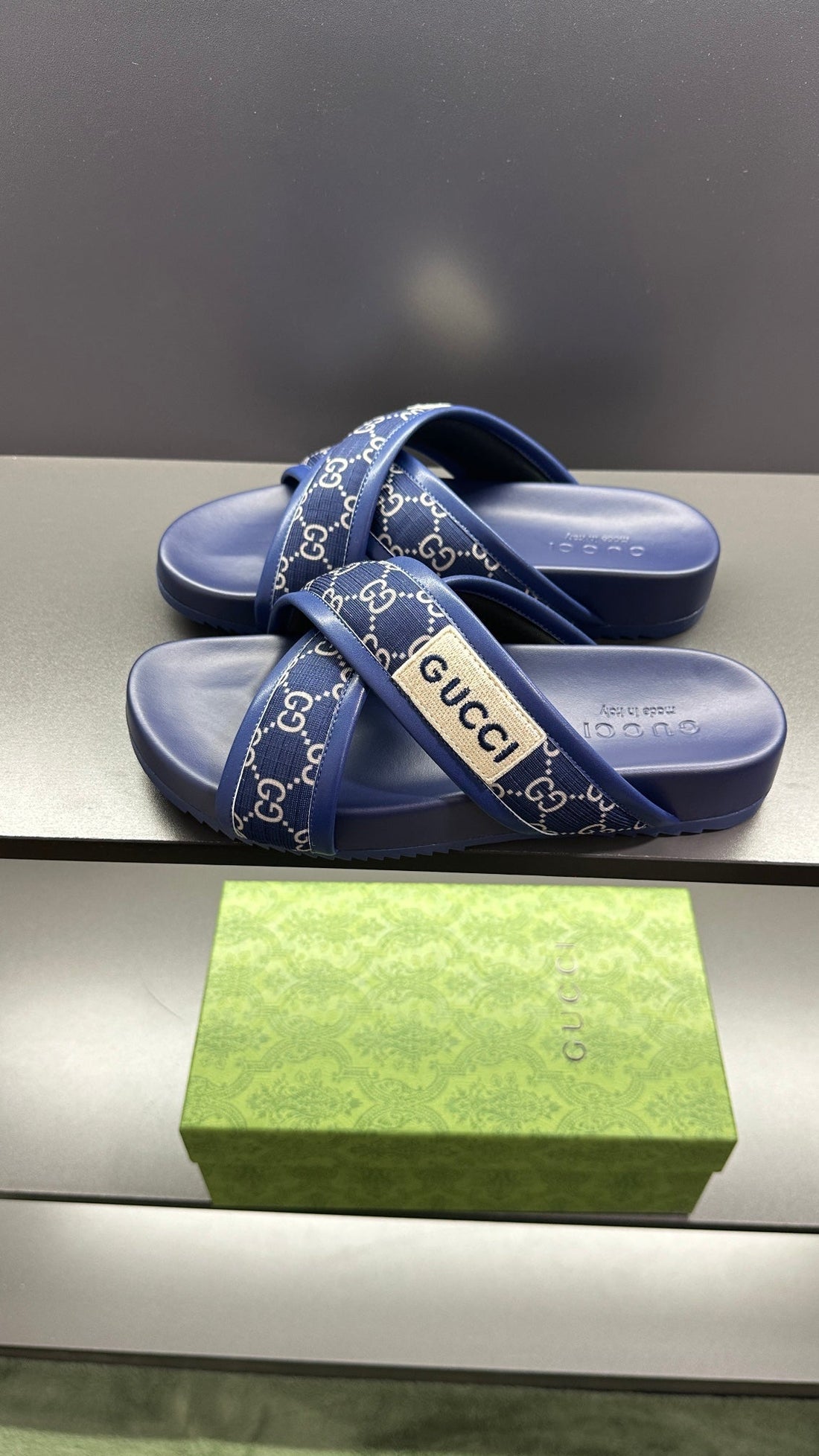 GG Men's Sandals Blue Polyester Leather 547245