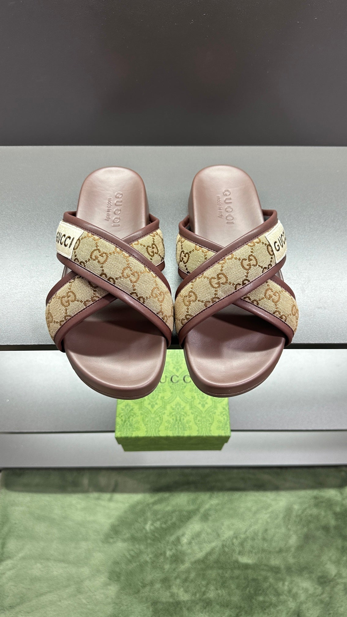 GG Men's Sandals Brown Polyester Leather 547243