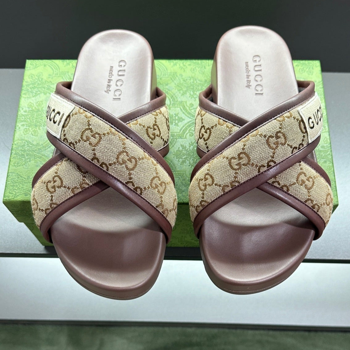 GG Men's Sandals Brown Polyester Leather 547243