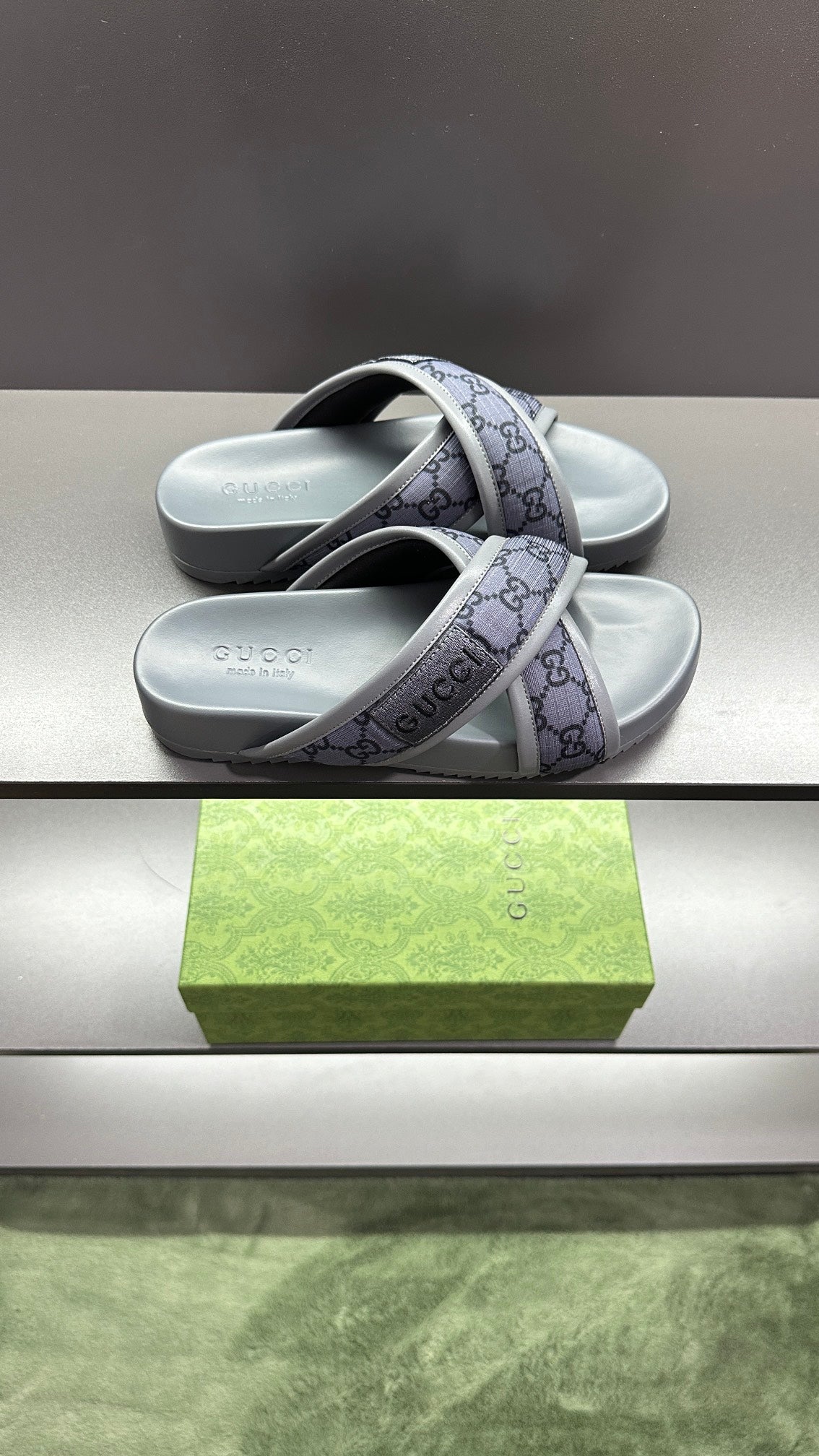 GG Men's Sandals Purple Grey Polyester Leather 547242