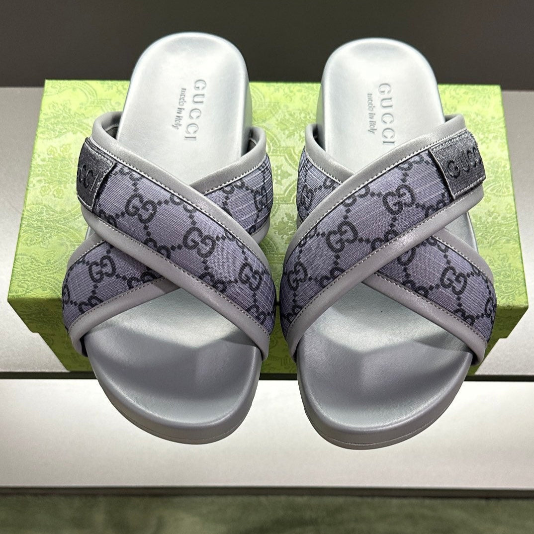 GG Men's Sandals Purple Grey Polyester Leather 547242