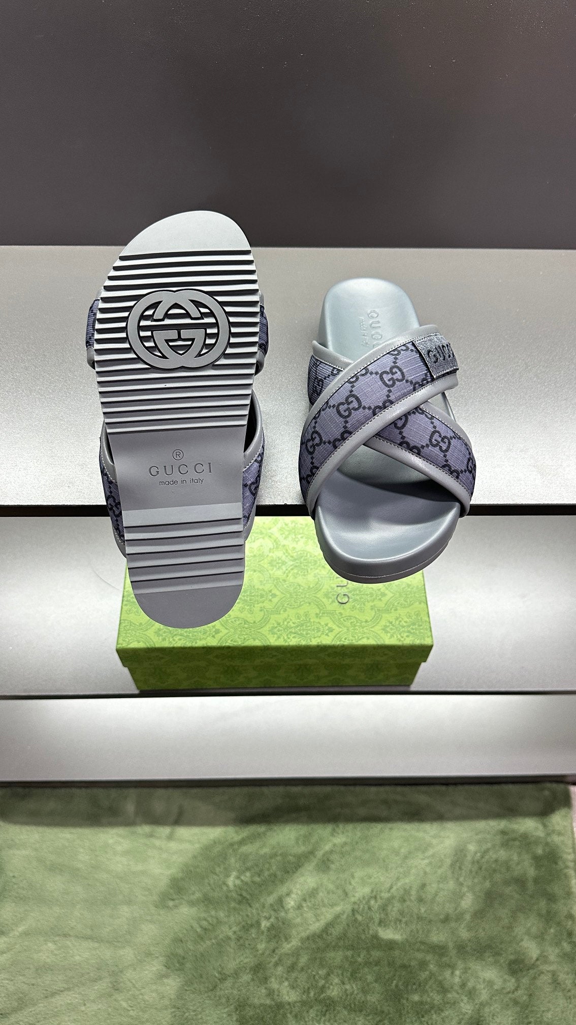 GG Men's Sandals Purple Grey Polyester Leather 547242