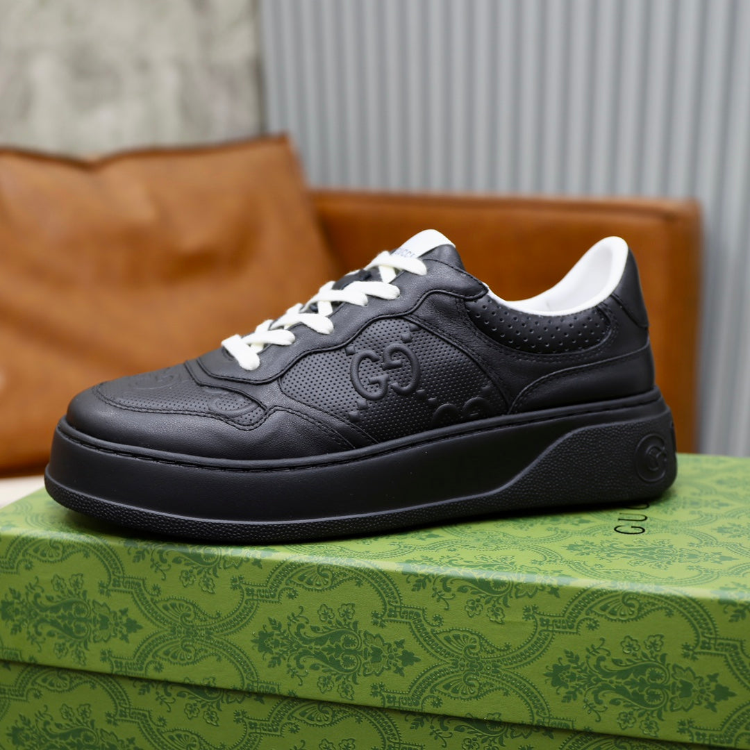 GG Men's Sneaker Black Cowhide Embossed 523163