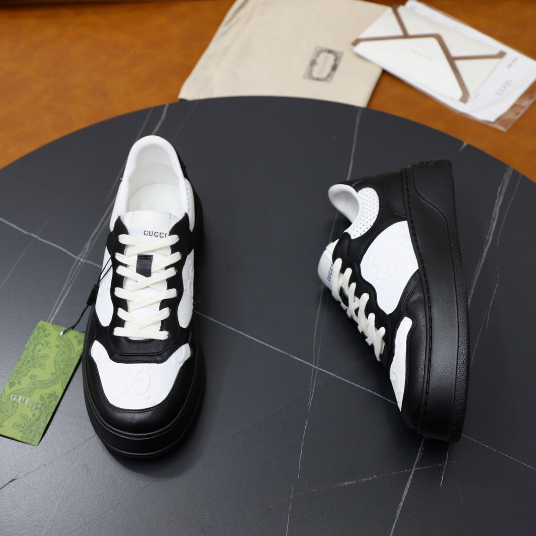 GG Men's Sneaker Black White Cowhide Embossed 523164