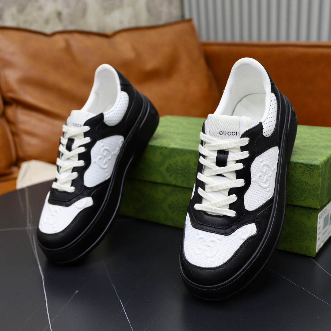 GG Men's Sneaker Black White Cowhide Embossed 523164