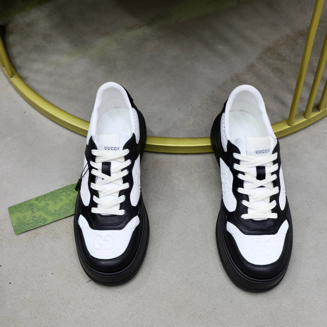 GG Men's Sneaker Black White Cowhide Embossed 523164