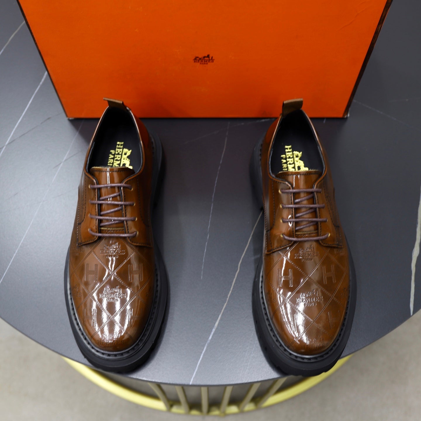 HM Men's Derby Shoes Brown Patent Leather 581372