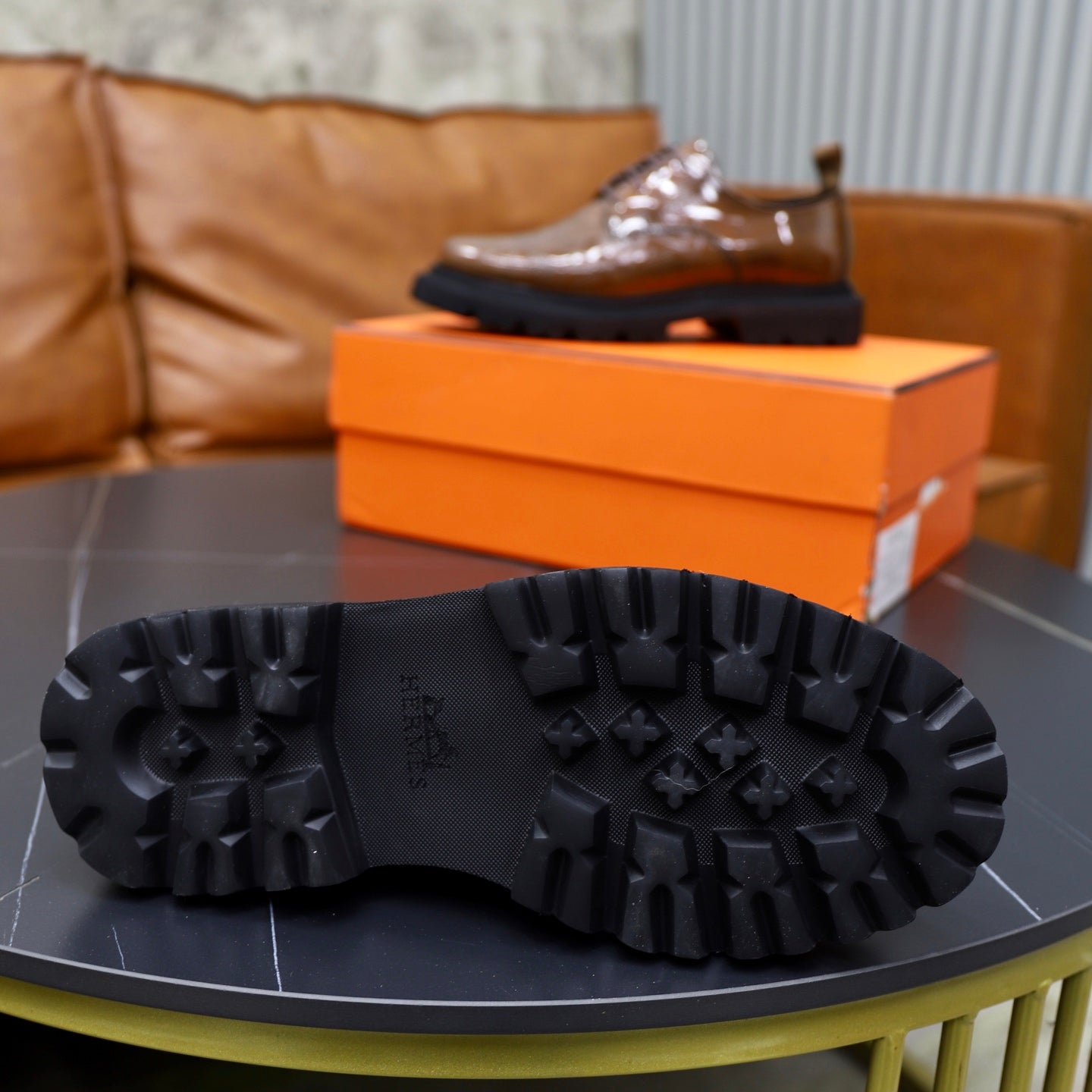 HM Men's Derby Shoes Brown Patent Leather 581372