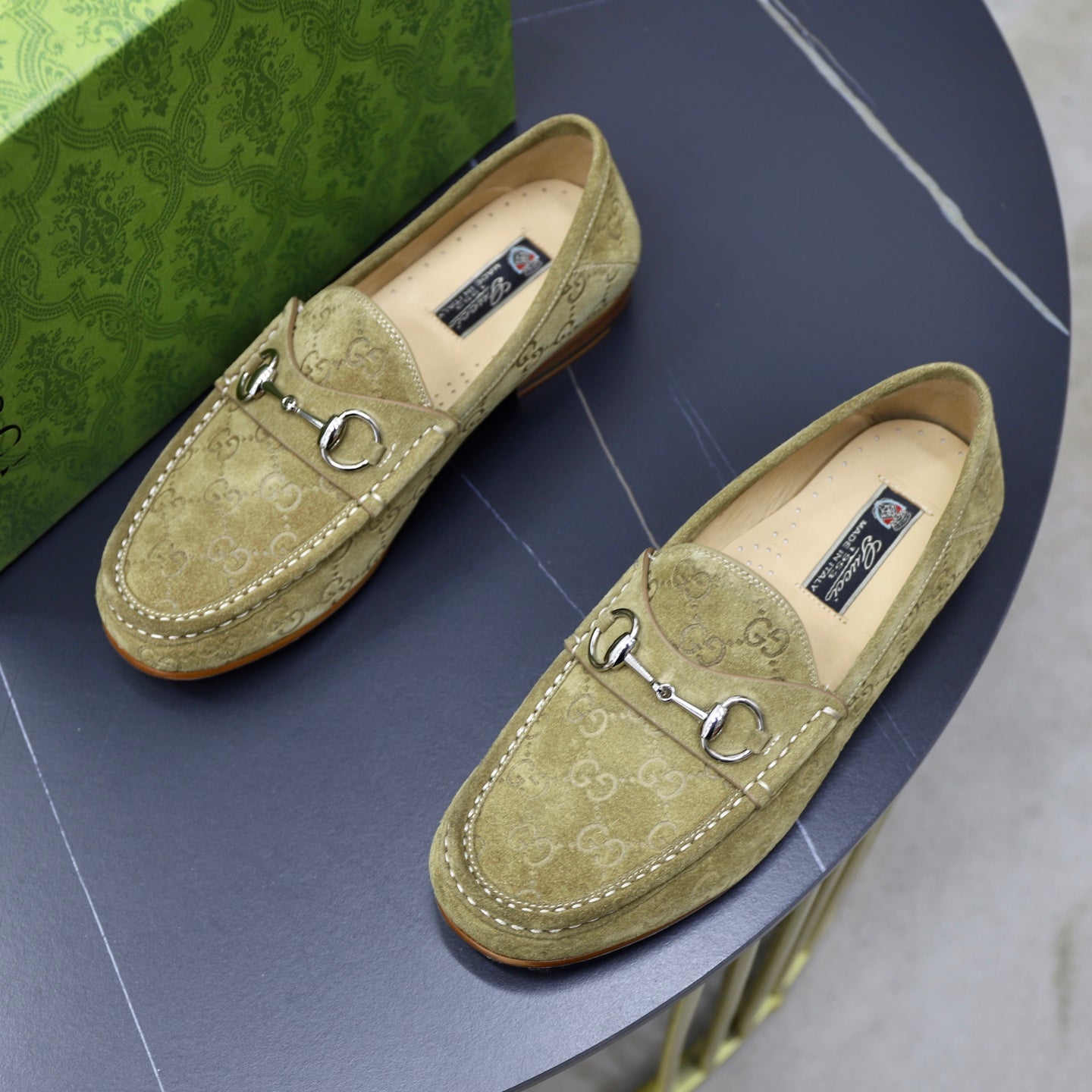 GG Men's Horsebit Loafer Olive Green Suede 600394
