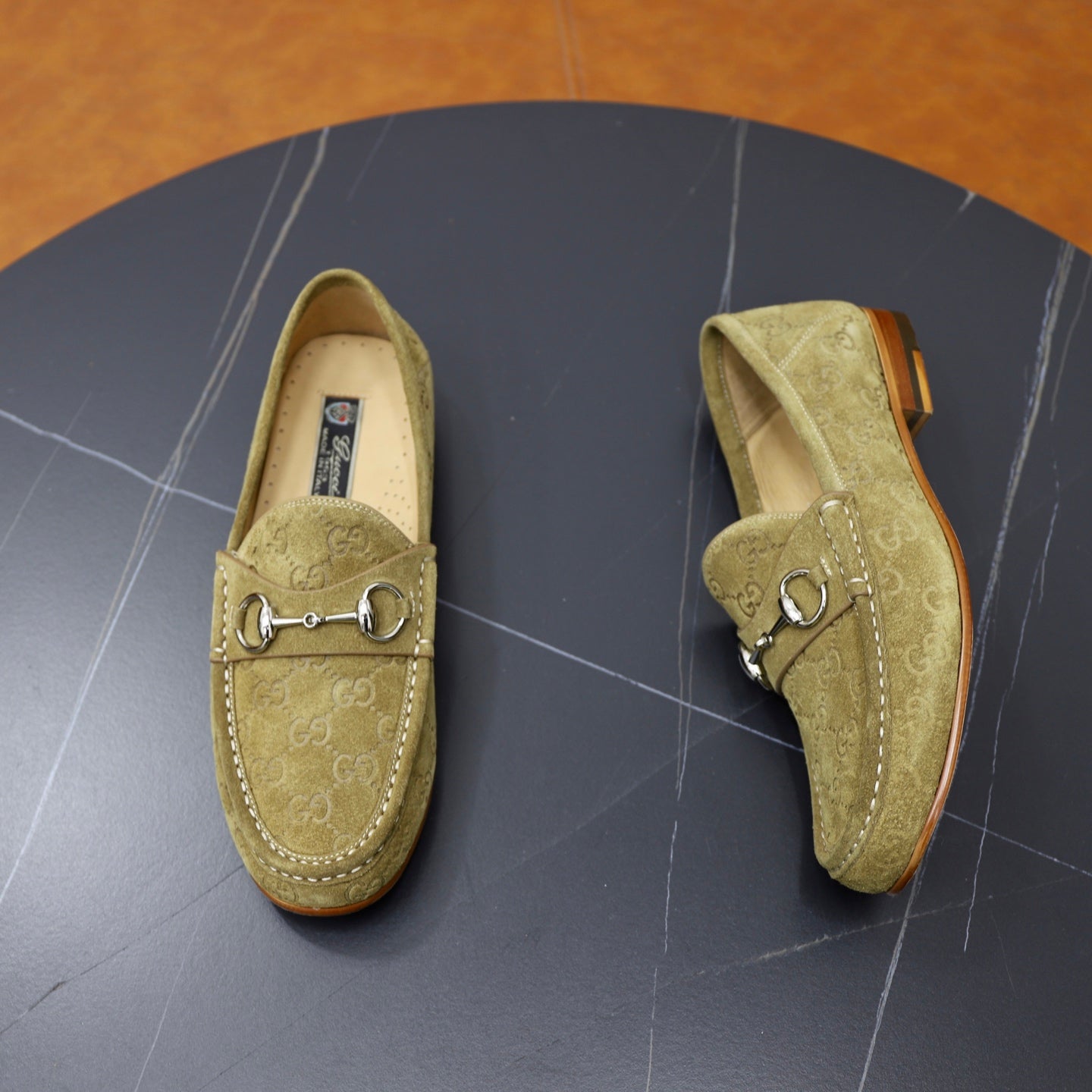 GG Men's Horsebit Loafer Olive Green Suede 600394