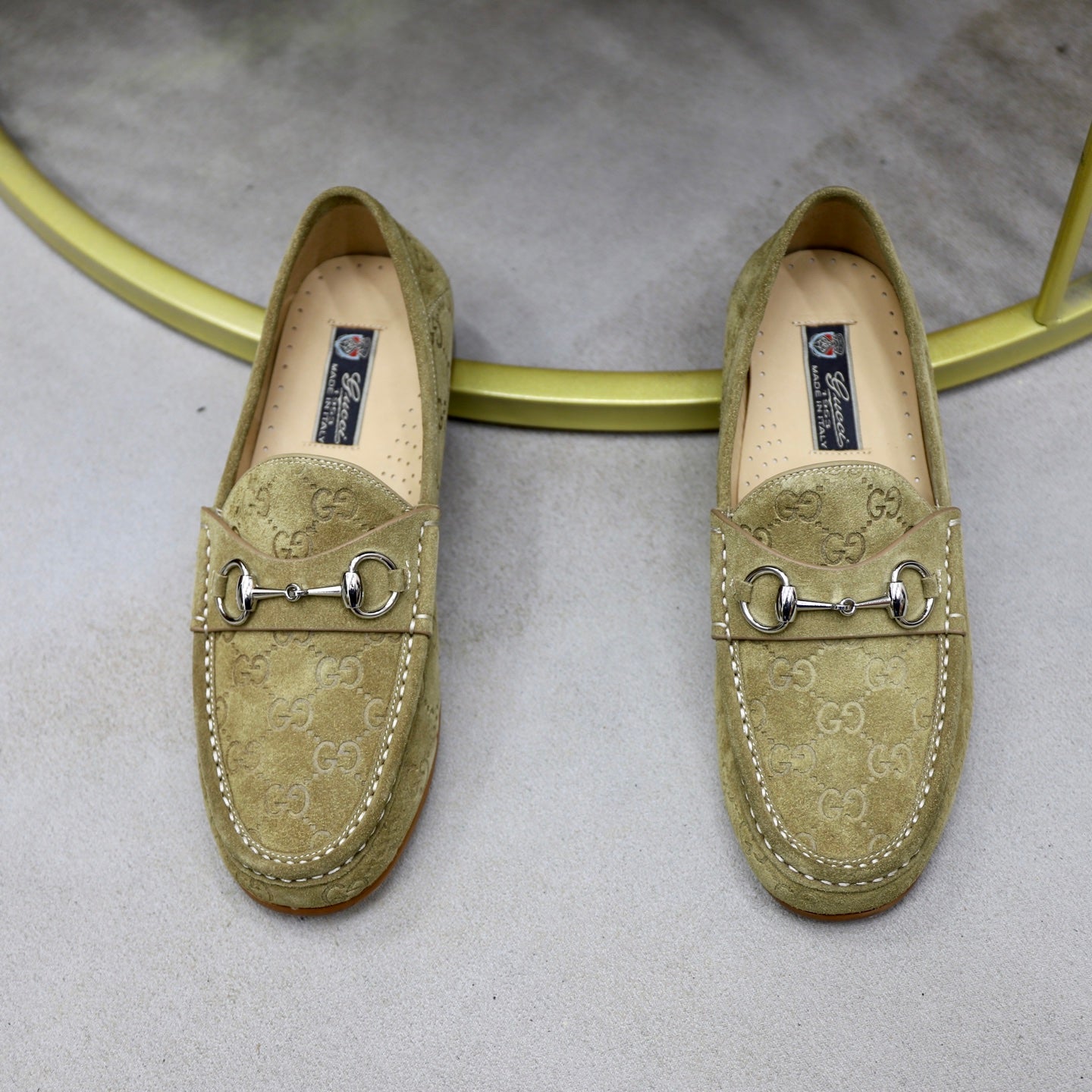 GG Men's Horsebit Loafer Olive Green Suede 600394