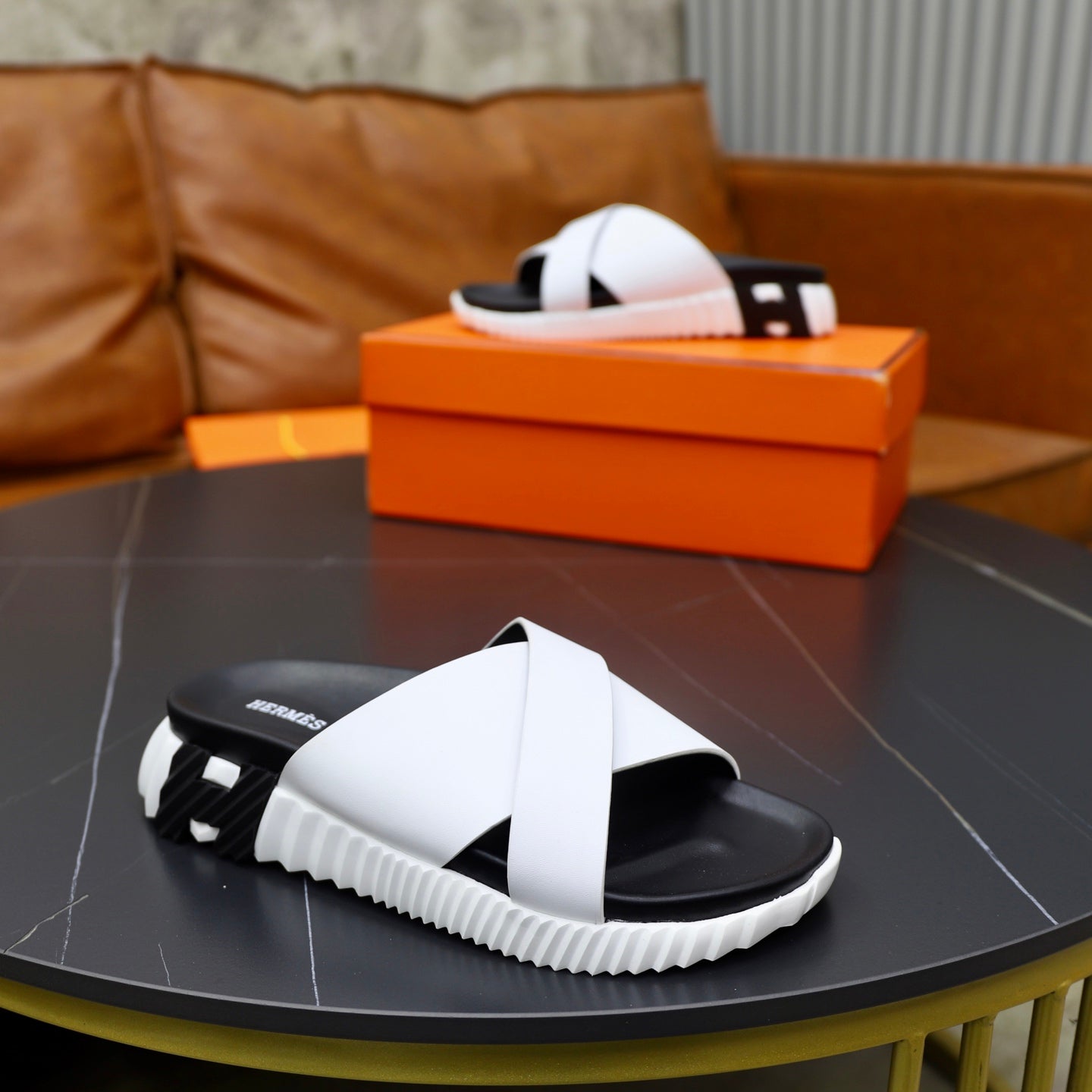 HM Men's Infra Slide White Calfskin 711689