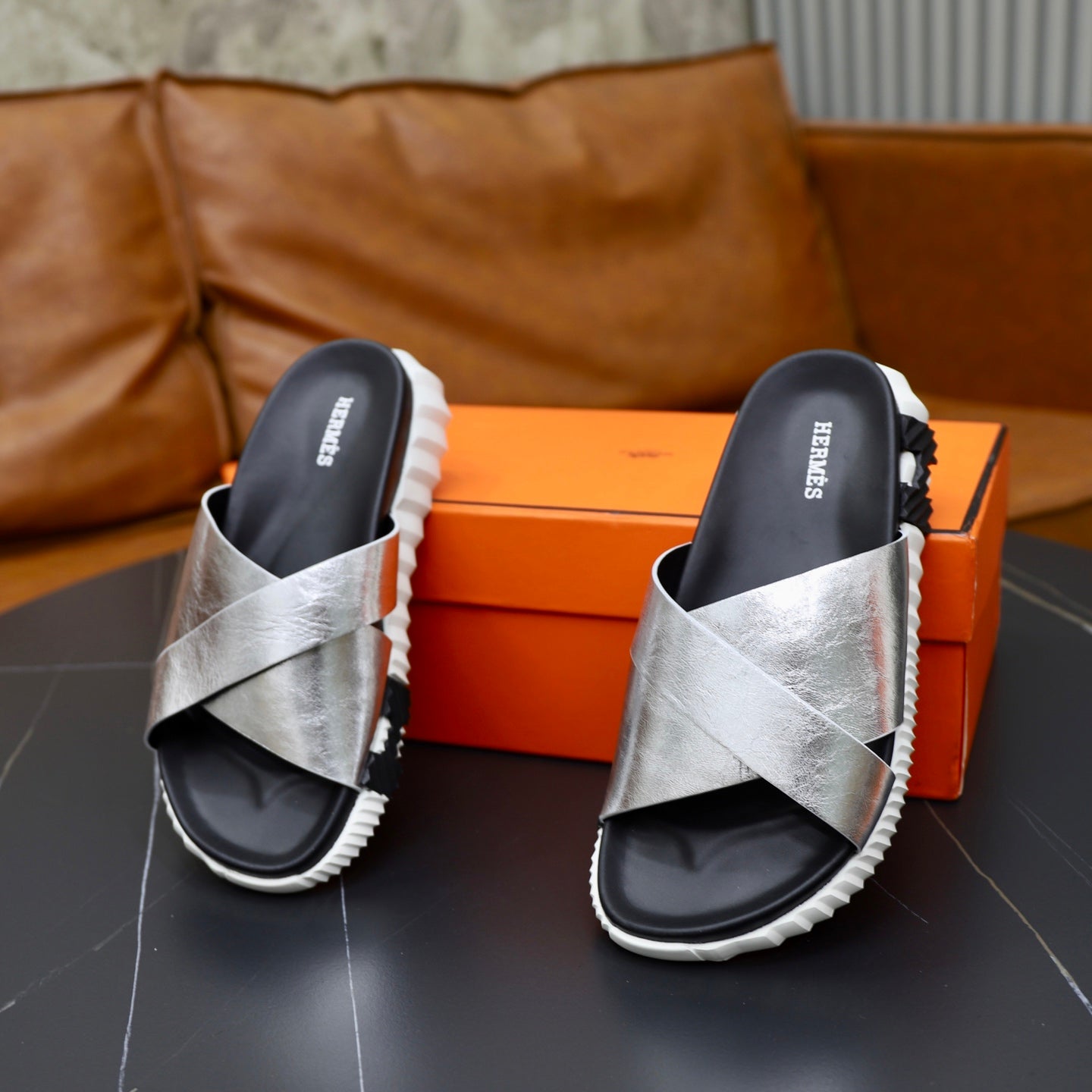 HM Men's Infra Slide Silver Calfskin 711698