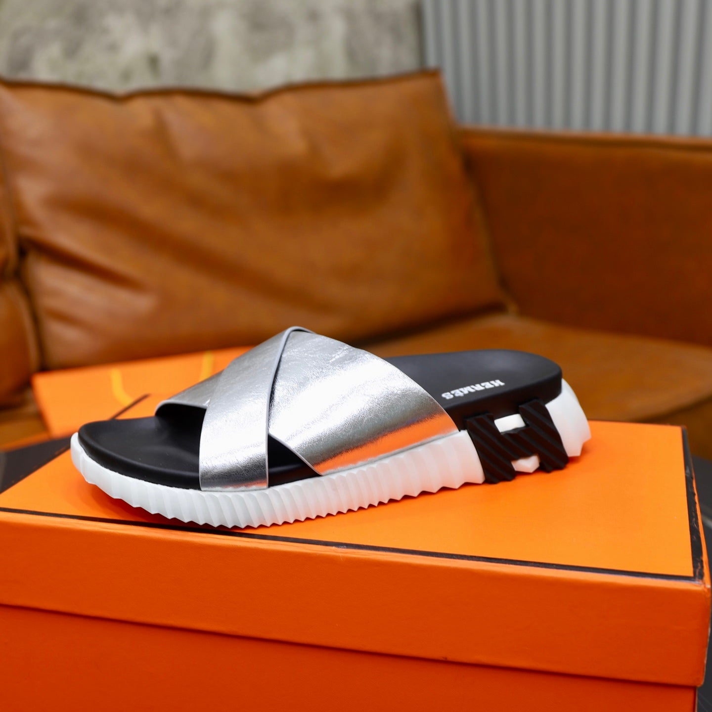 HM Men's Infra Slide Silver Calfskin 711698