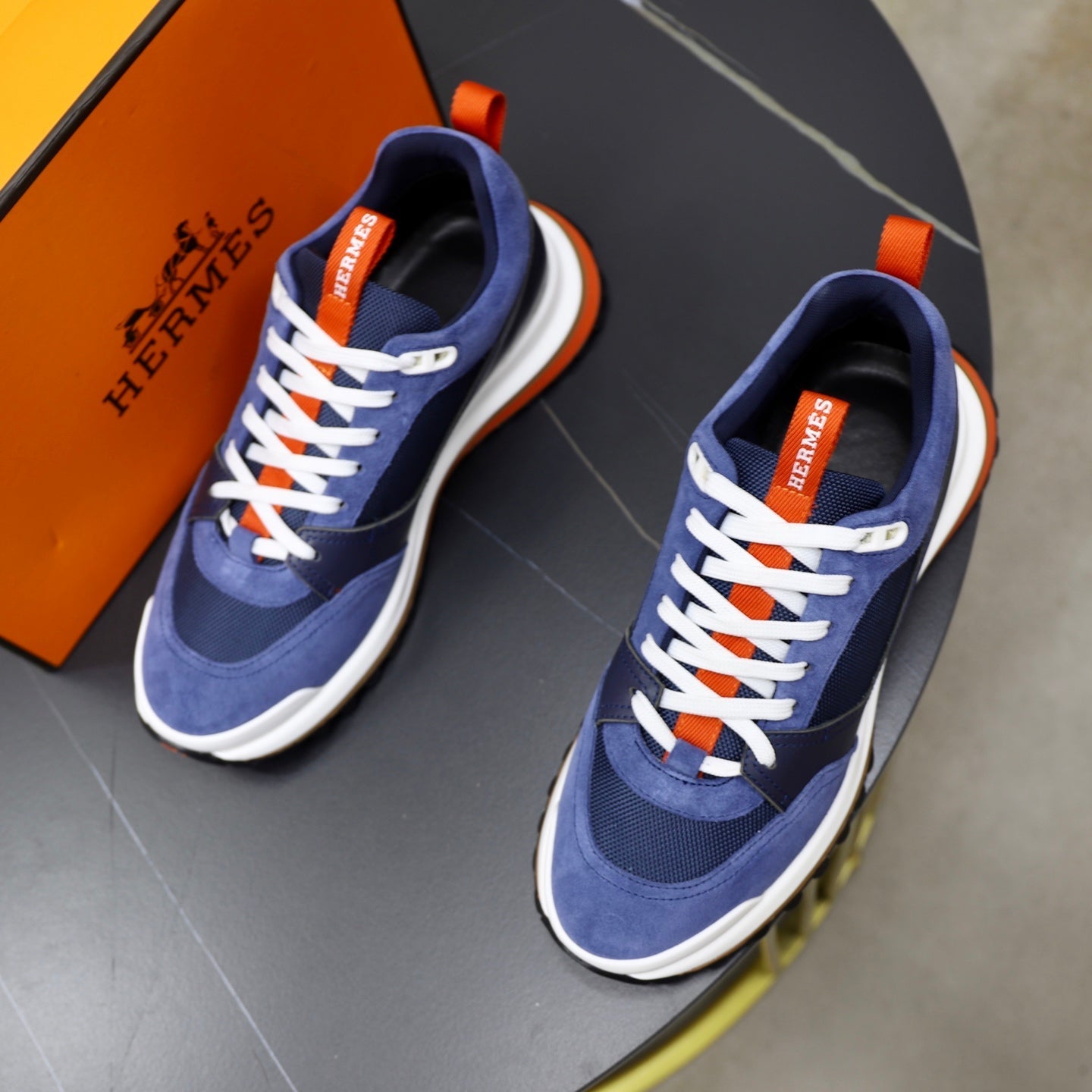 HM Men's Leader Sneaker Blue Suede Calfskin 747918