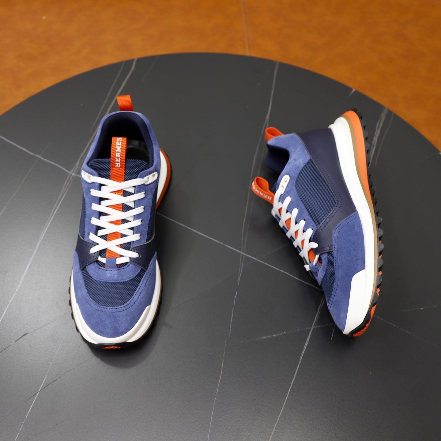 HM Men's Leader Sneaker Blue Suede Calfskin 747918