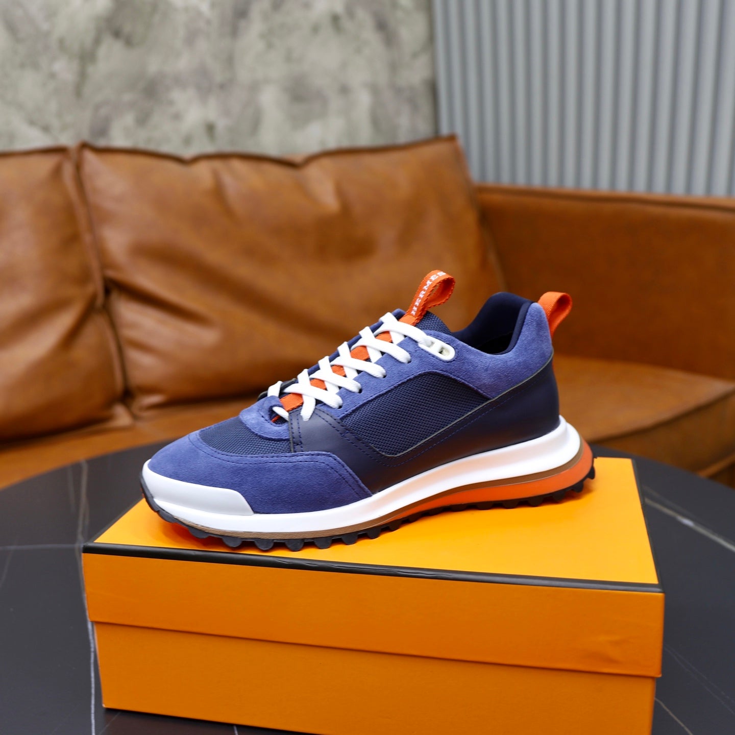 HM Men's Leader Sneaker Blue Suede Calfskin 747918