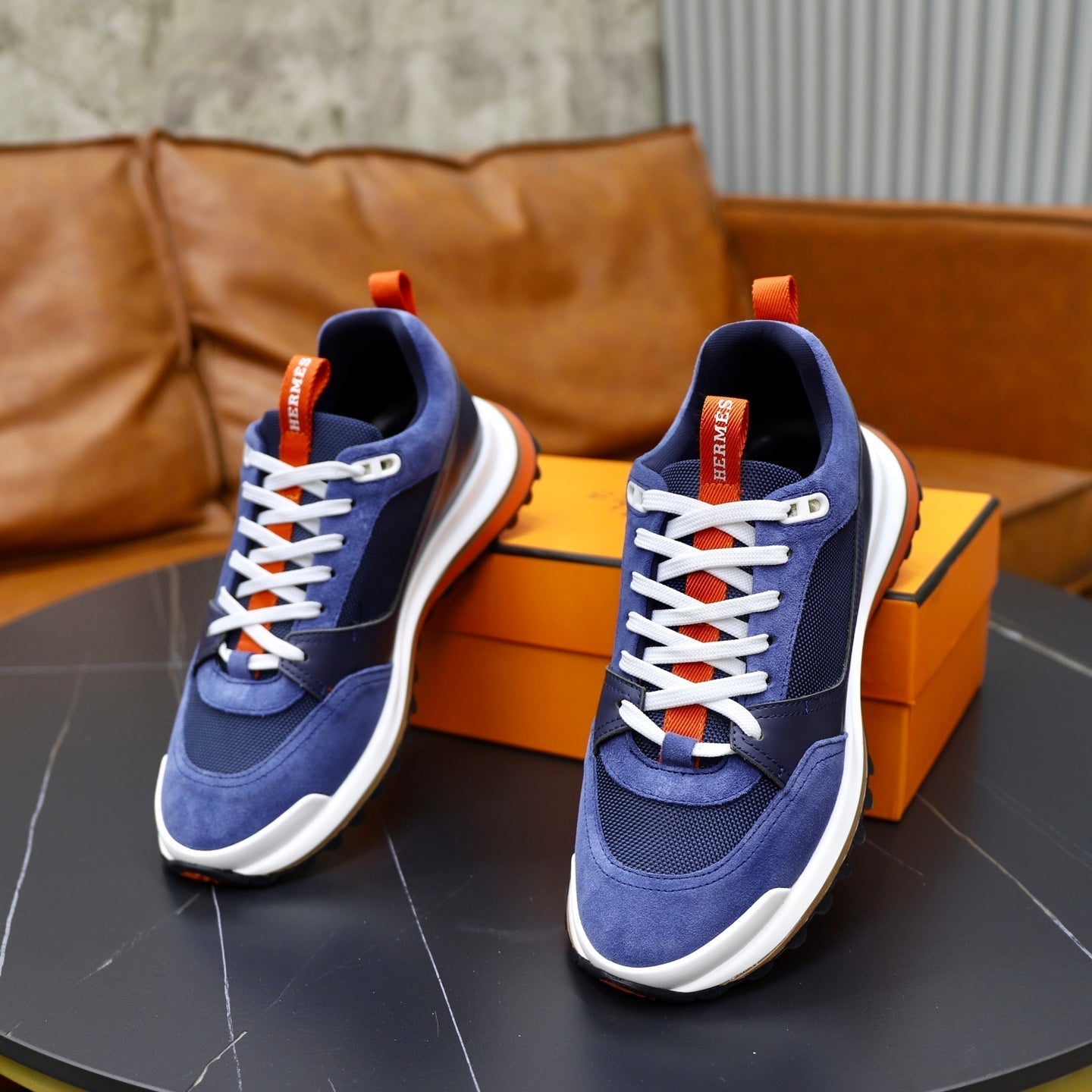 HM Men's Leader Sneaker Blue Suede Calfskin 747918