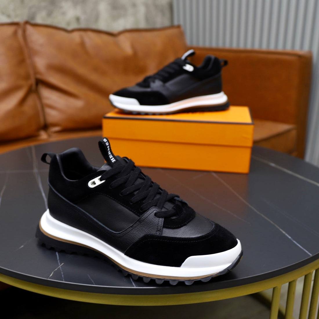 HM Men's Leader Sneaker Black Suede Calfskin 747919