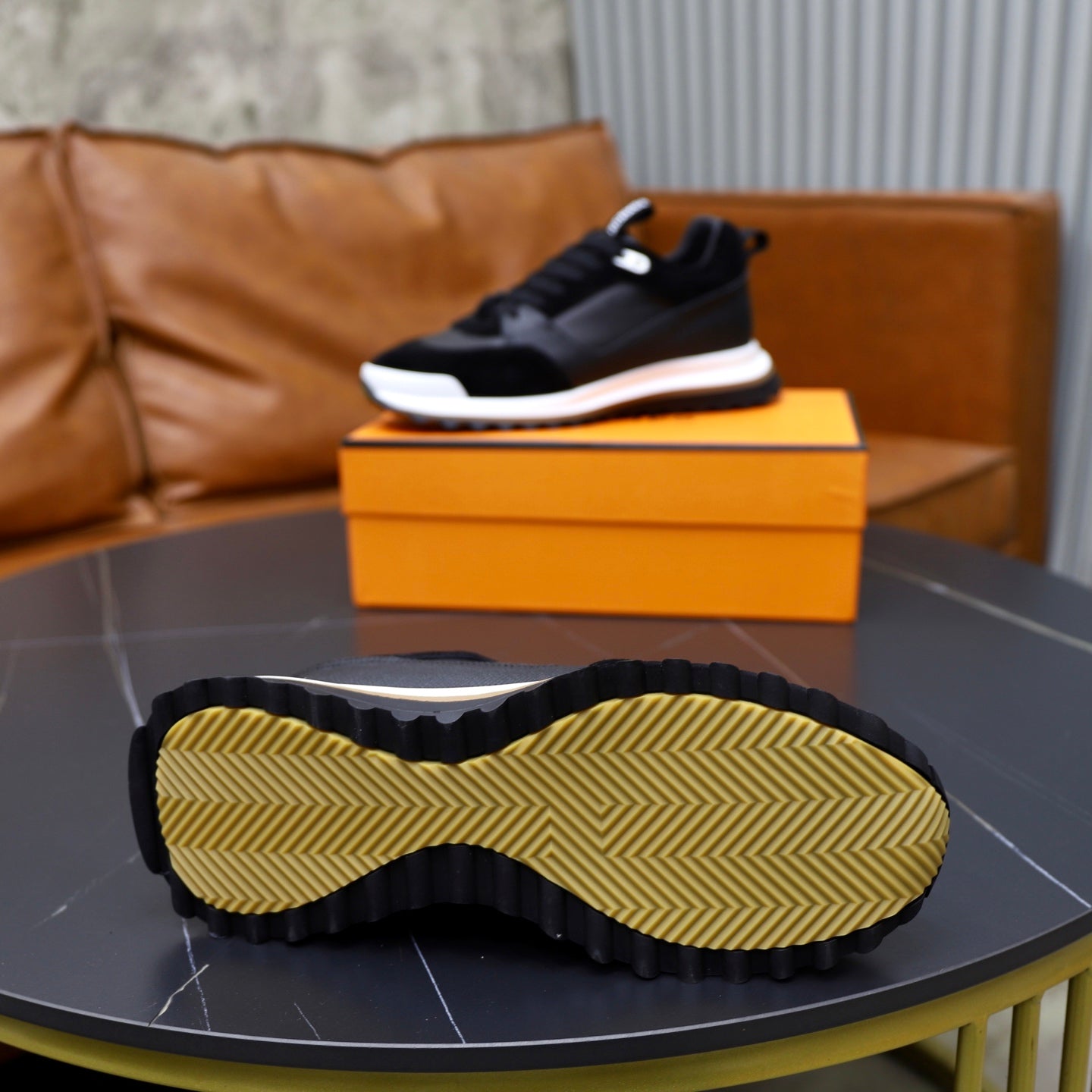 HM Men's Leader Sneaker Black Suede Calfskin 747919