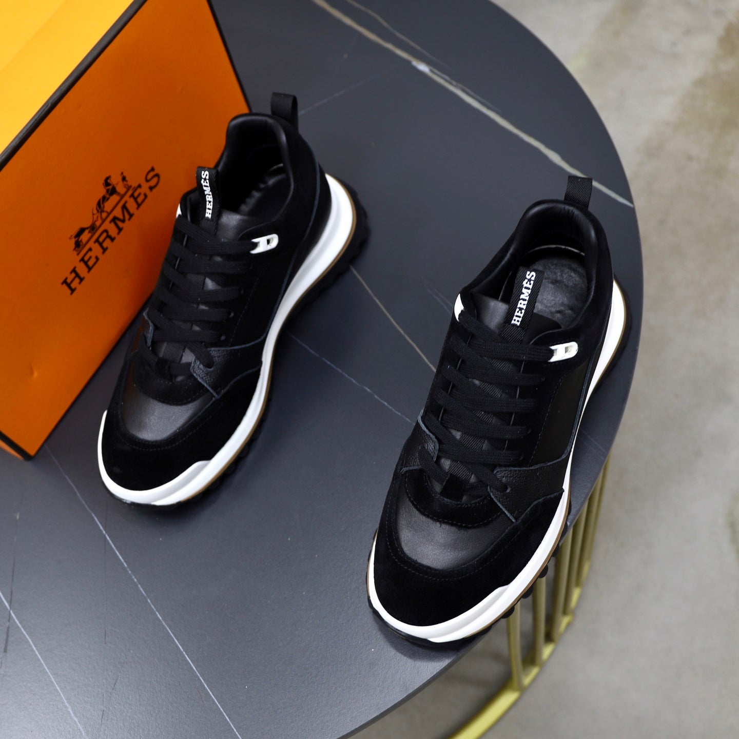 HM Men's Leader Sneaker Black Suede Calfskin 747919